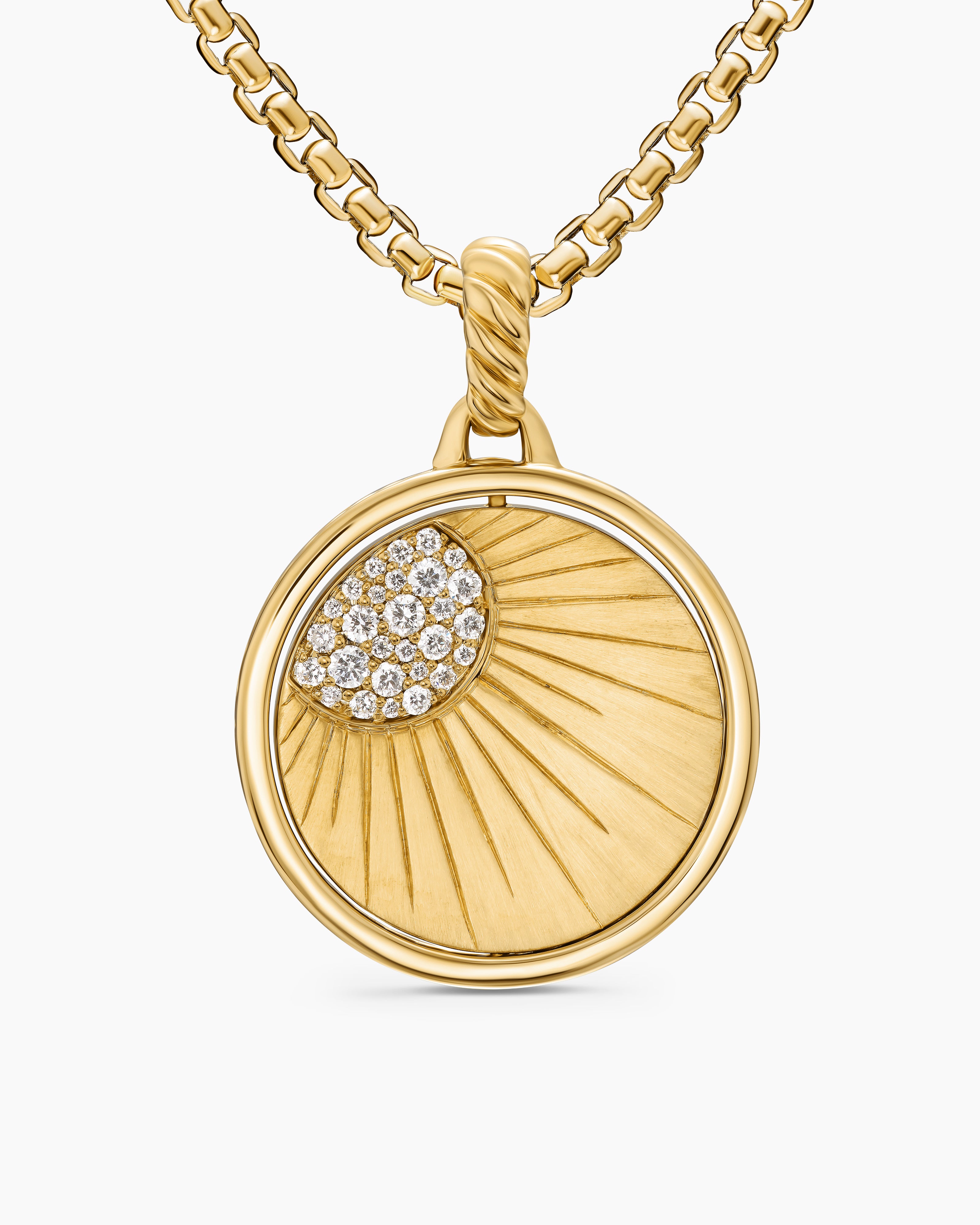 Womens Sun and Moon Duality Pendant in 18K Yellow Gold with Navy Enamel and Diamonds, 22.3mm