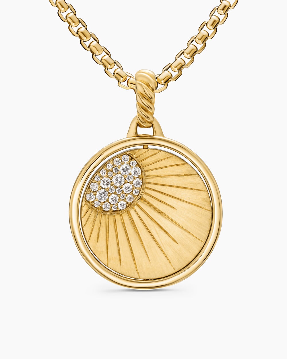 Womens Sun and Moon Duality Pendant in 18K Yellow Gold with Navy Enamel and Diamonds, 22.3mm