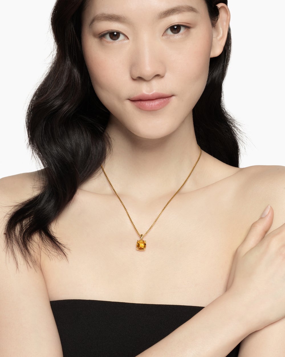 Pendentif Marbella en or jaune 18 carats avec citrine, 12 mm pour femmes