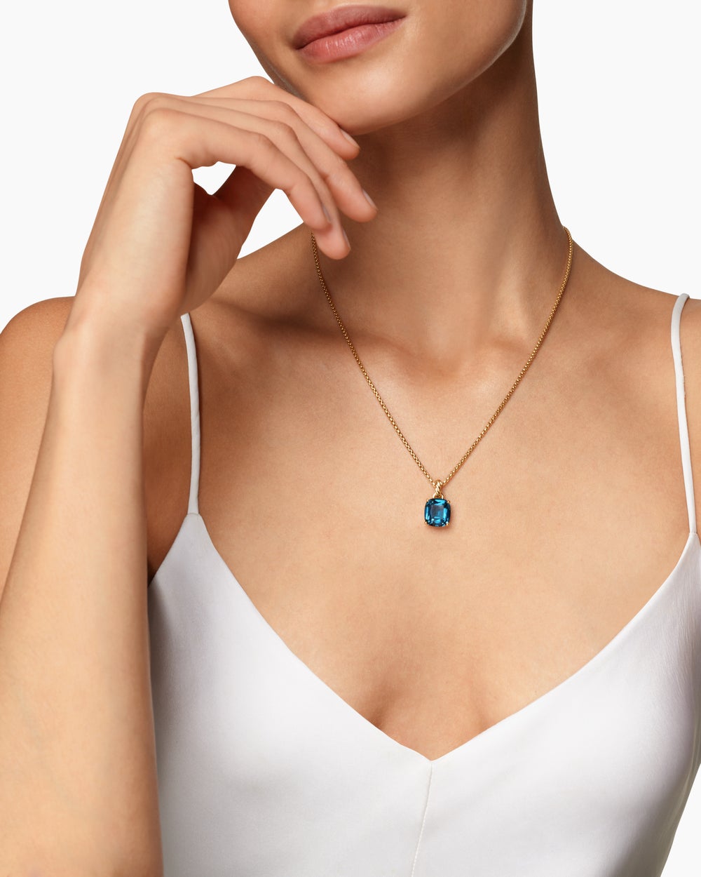 Pendentif Marbella en or jaune 18 carats avec topaze bleue Hampton, 12 mm pour femmes