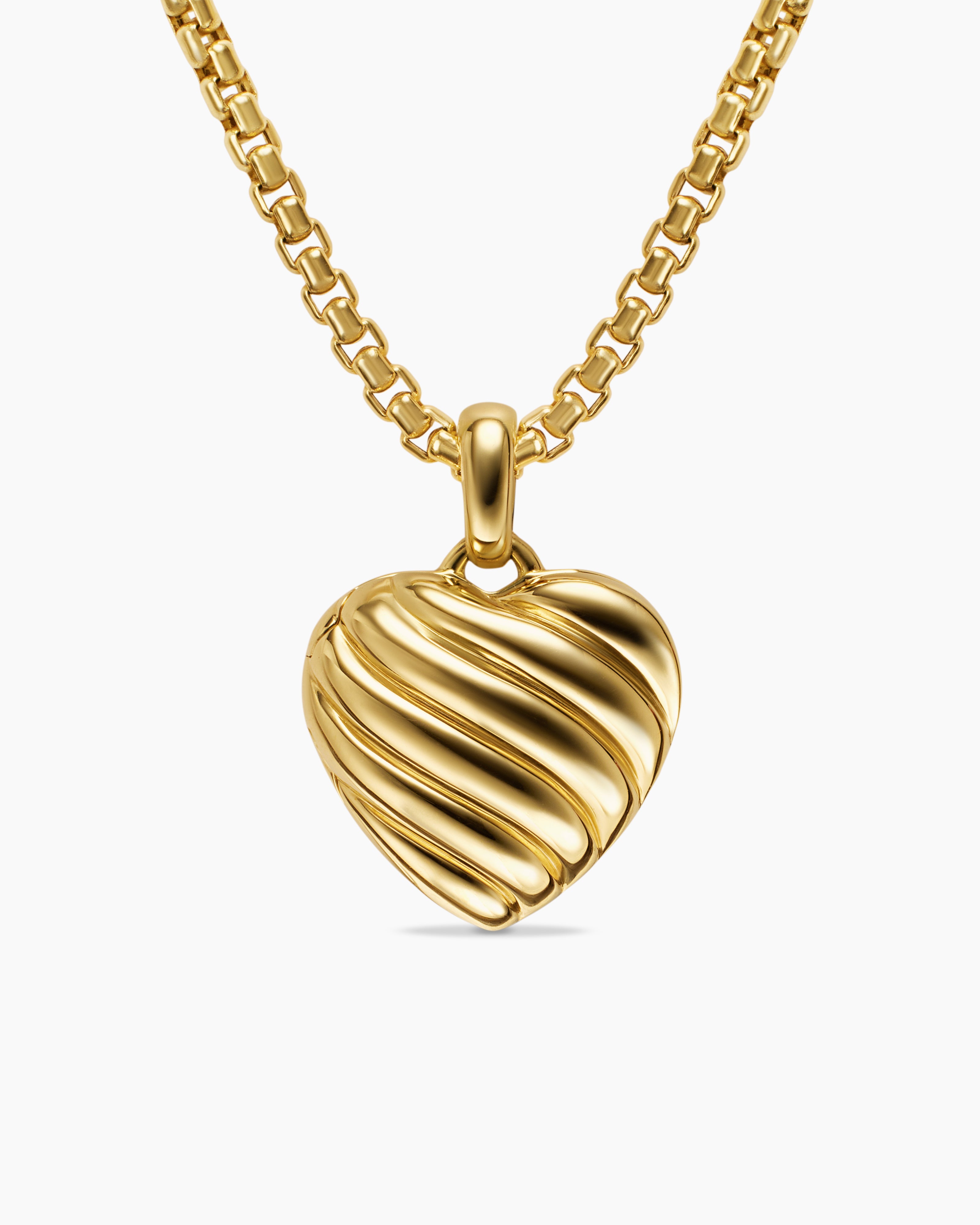 Womens Sculpted Cable Heart Locket in 18K Yellow Gold, 23mm