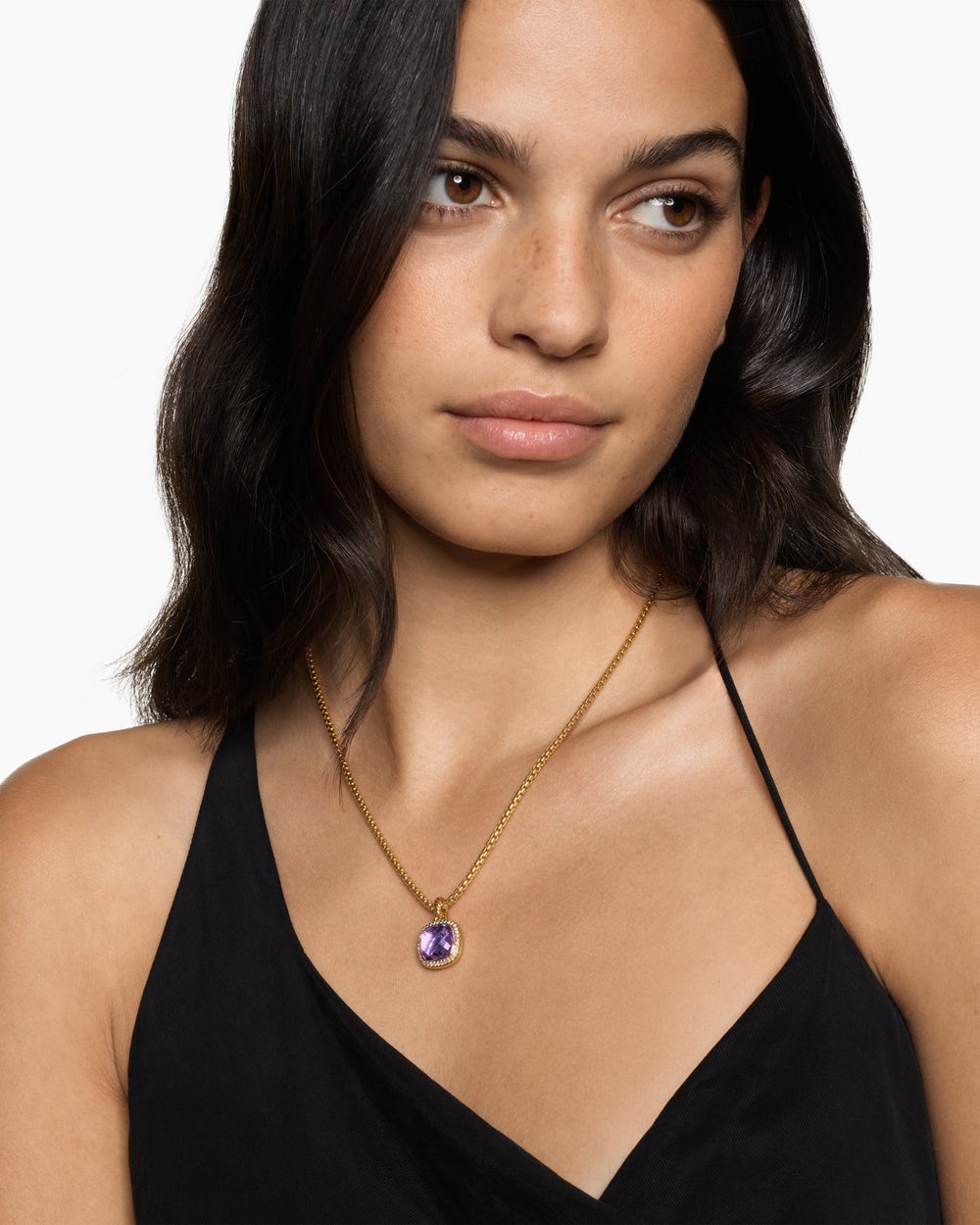 Womens Albion® Pendant in 18K Yellow Gold with Amethyst and Diamonds, 11mm