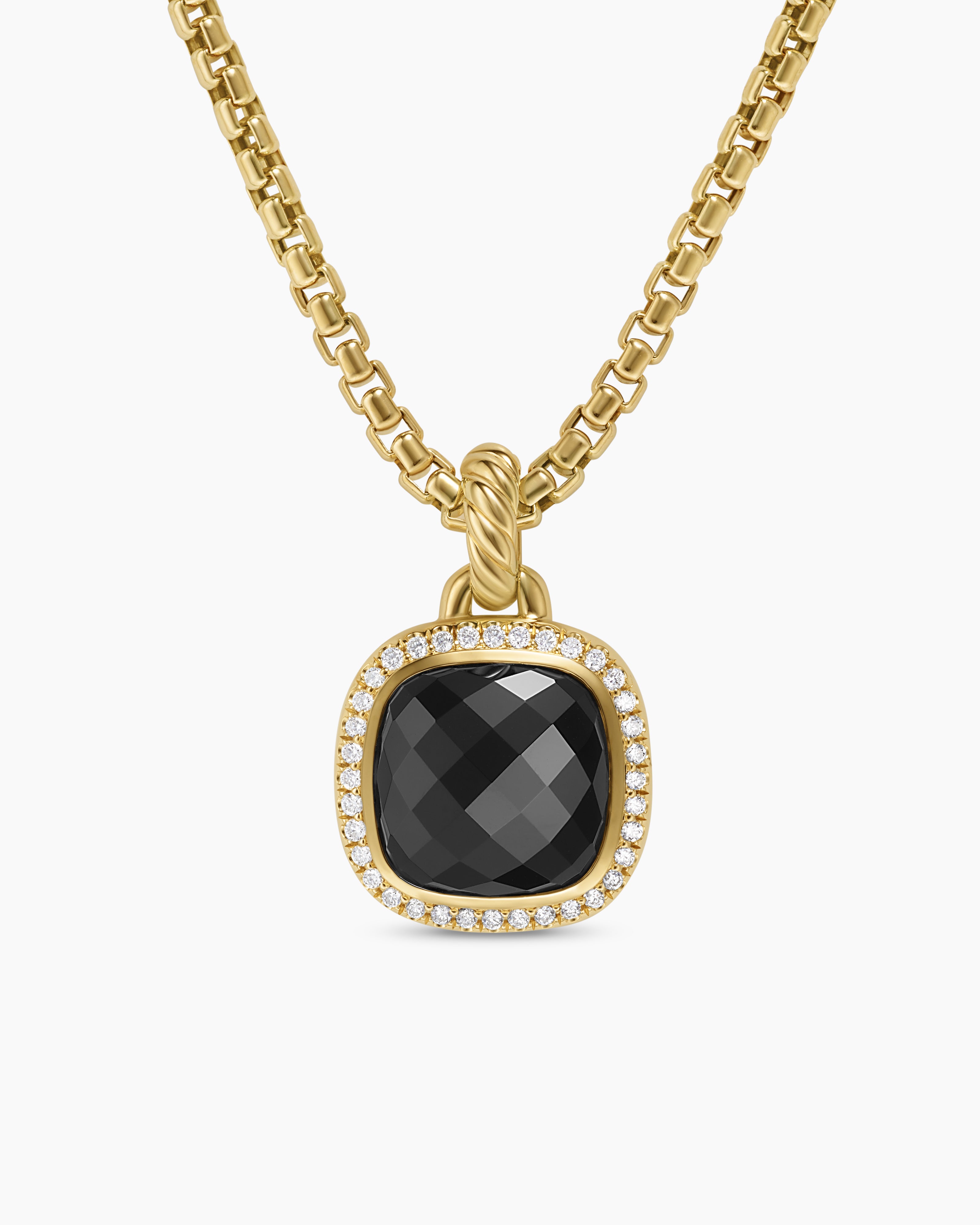 Womens Albion&reg; Pendant in 18K Yellow Gold with Black Onyx and Diamonds, 11mm