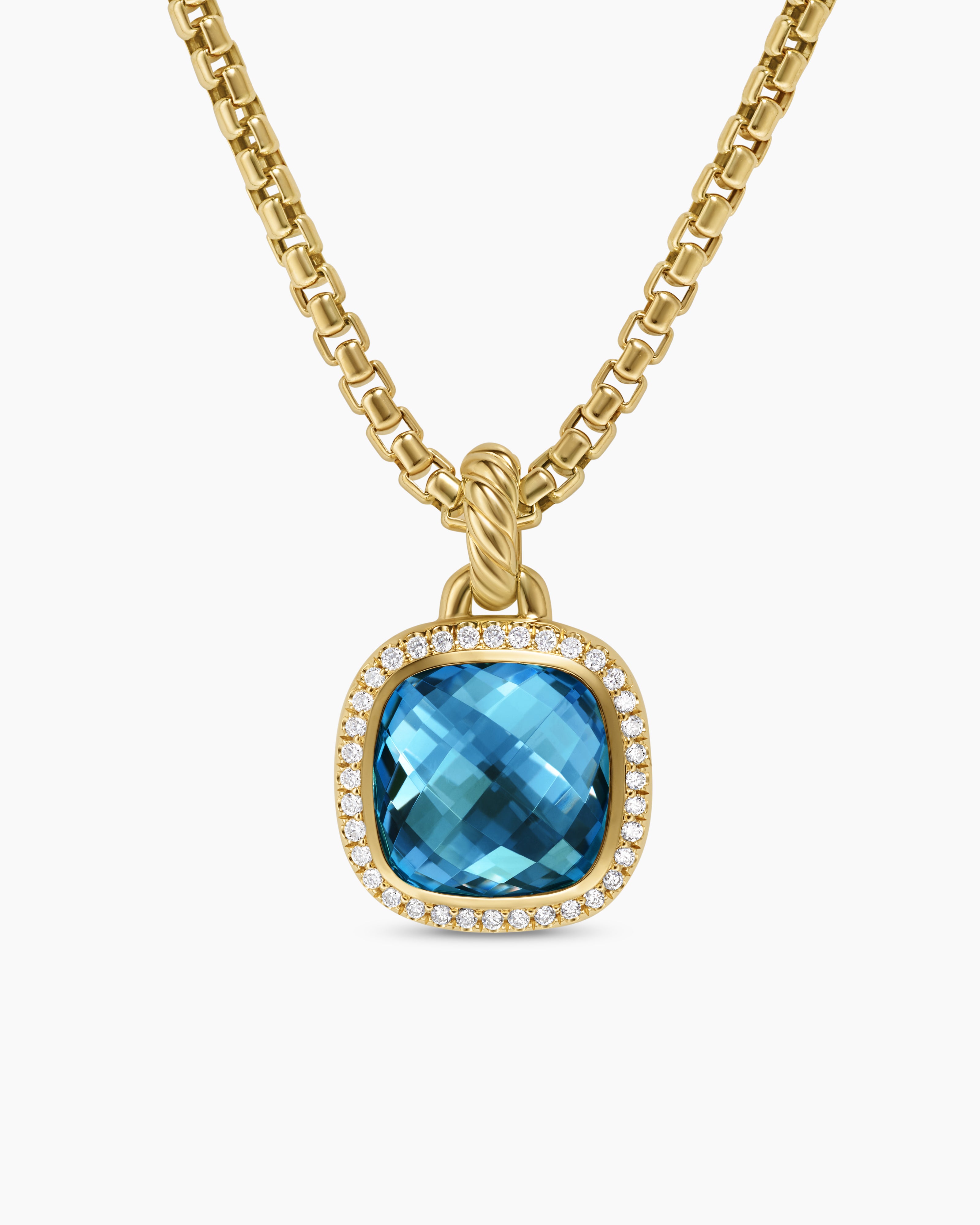 Womens Albion&reg; Pendant in 18K Yellow Gold with Hampton Blue Topaz and Diamonds, 11mm