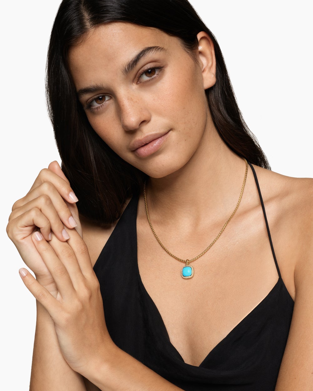 Womens Albion® Pendant in 18K Yellow Gold with Turquoise and Diamonds, 11mm