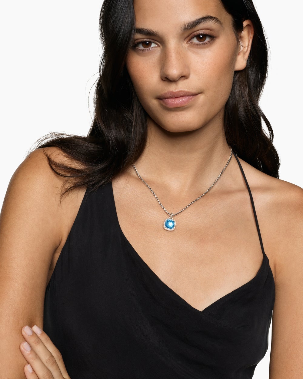 Womens Albion® Pendant in Sterling Silver with Blue Topaz and Diamonds, 11mm