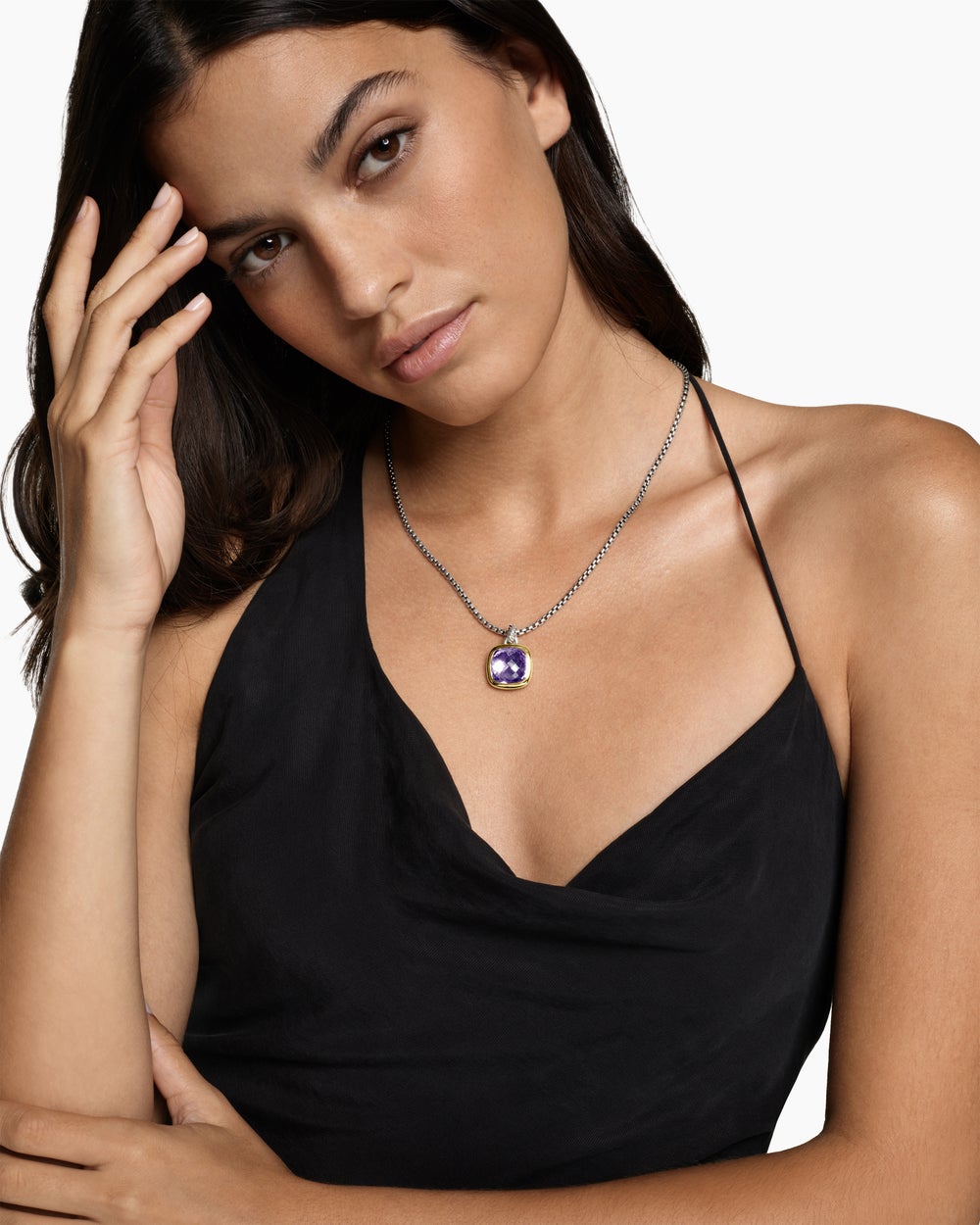 Womens Albion® Pendant in Sterling Silver with 18K Yellow Gold and Amethyst, 15mm
