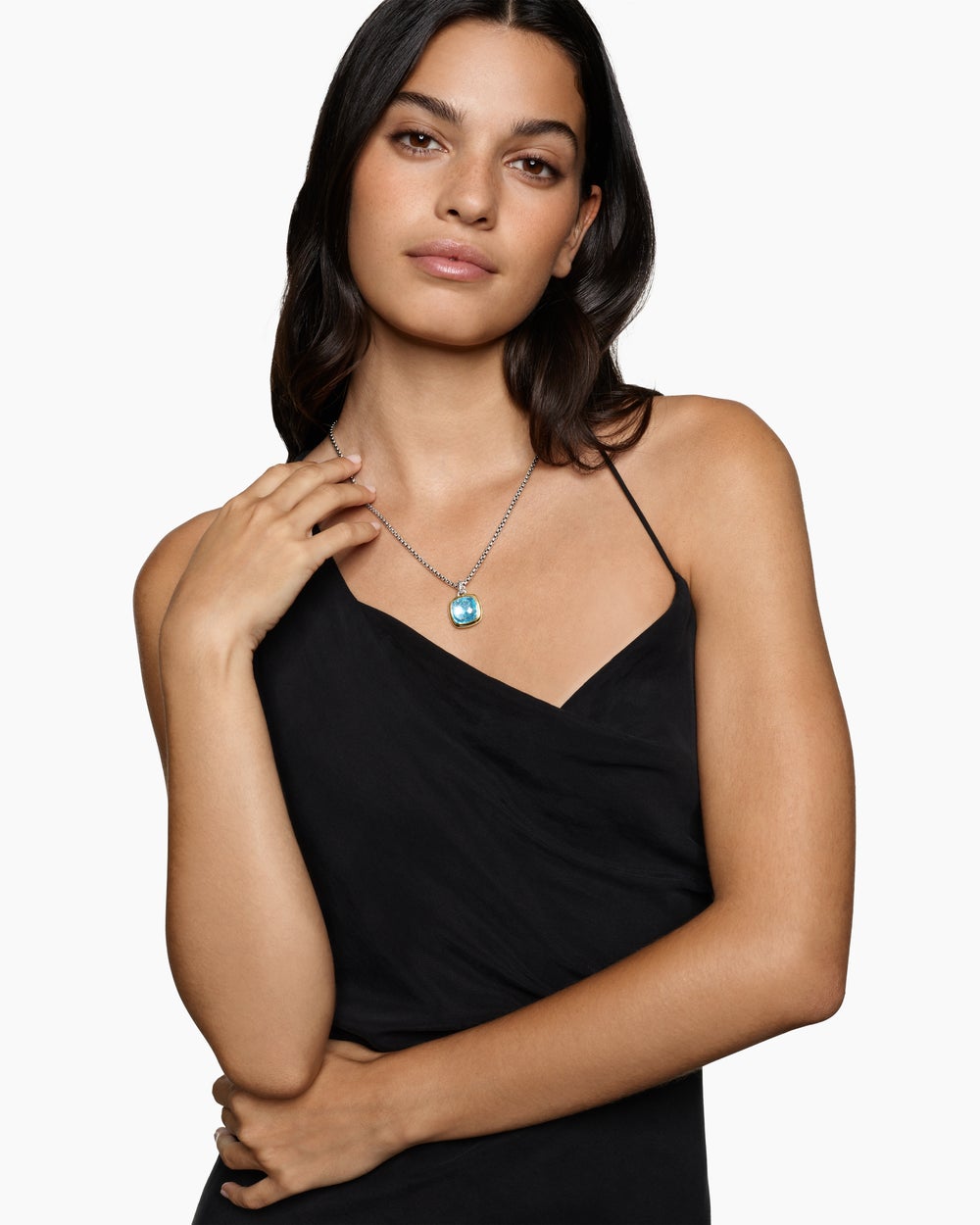 Womens Albion® Pendant in Sterling Silver with 18K Yellow Gold and Blue Topaz, 15mm