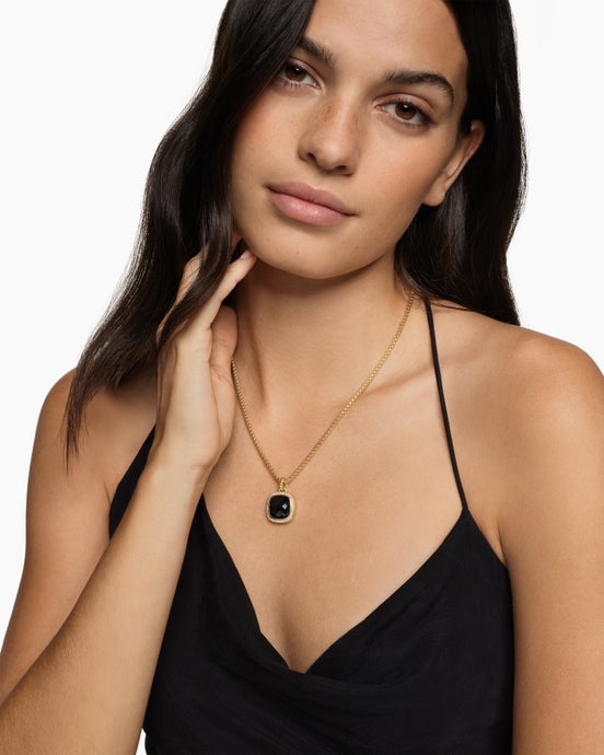 Albion® Pendant in 18ct Yellow Gold with Black Onyx and Diamonds, 15mm