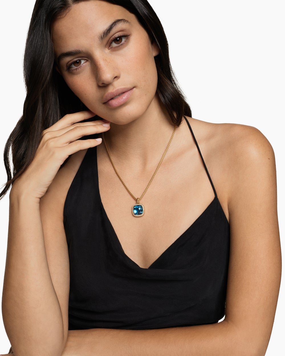 Womens Albion® Pendant in 18K Yellow Gold with Hampton Blue Topaz and Diamonds, 15mm