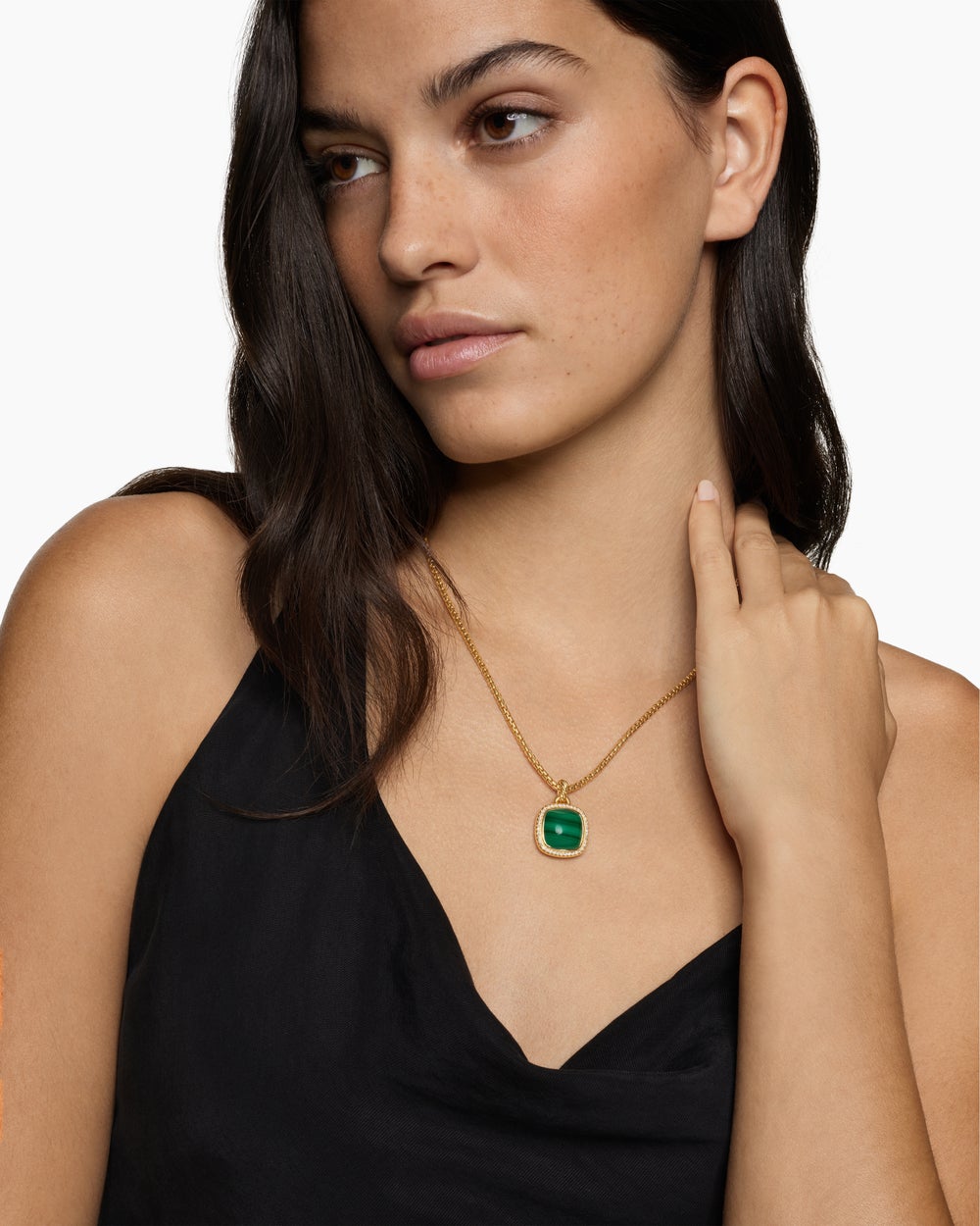 Womens Albion® Pendant in 18K Yellow Gold with Malachite and Diamonds, 15mm