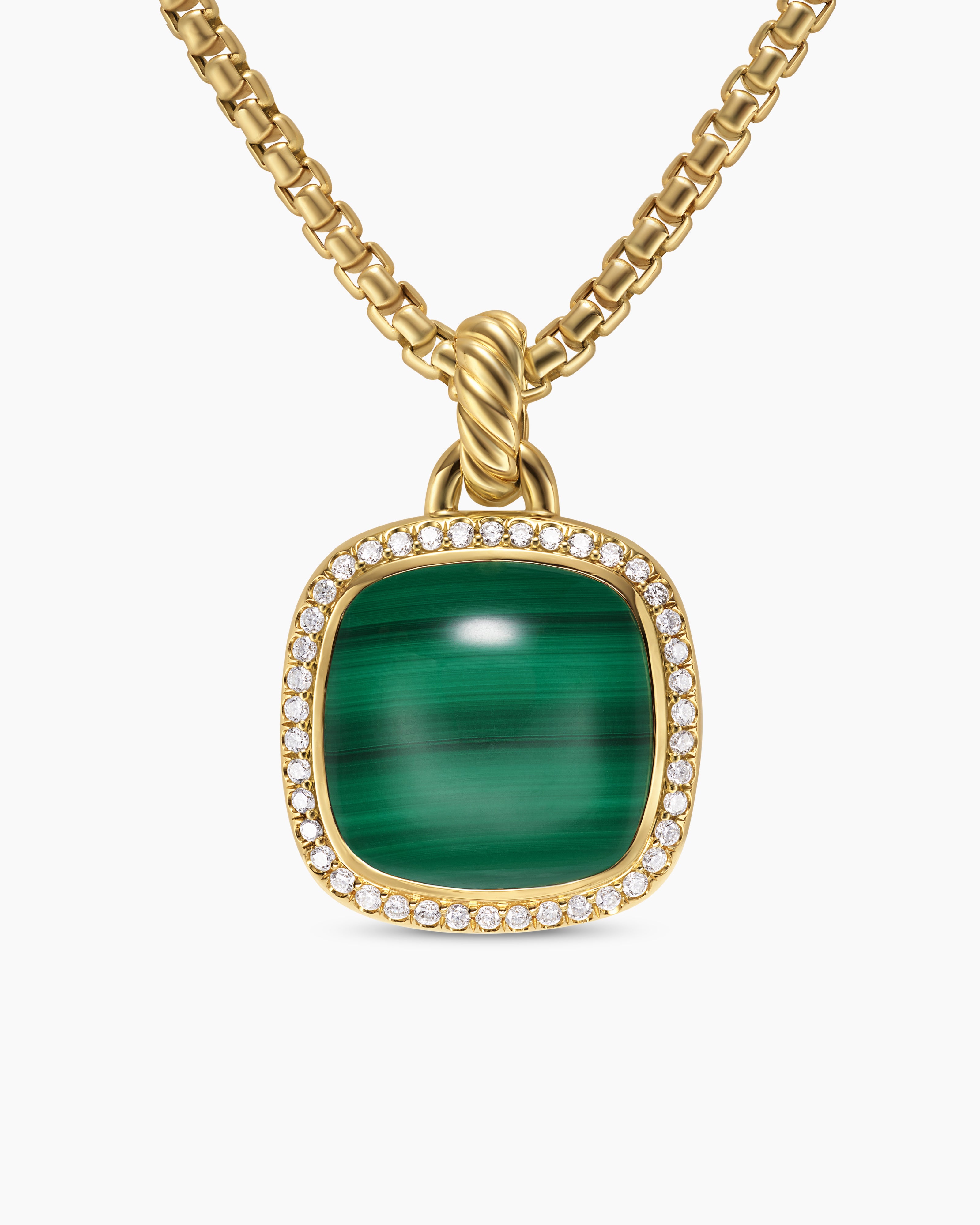 Womens Albion&reg; Pendant in 18K Yellow Gold with Malachite and Diamonds, 15mm
