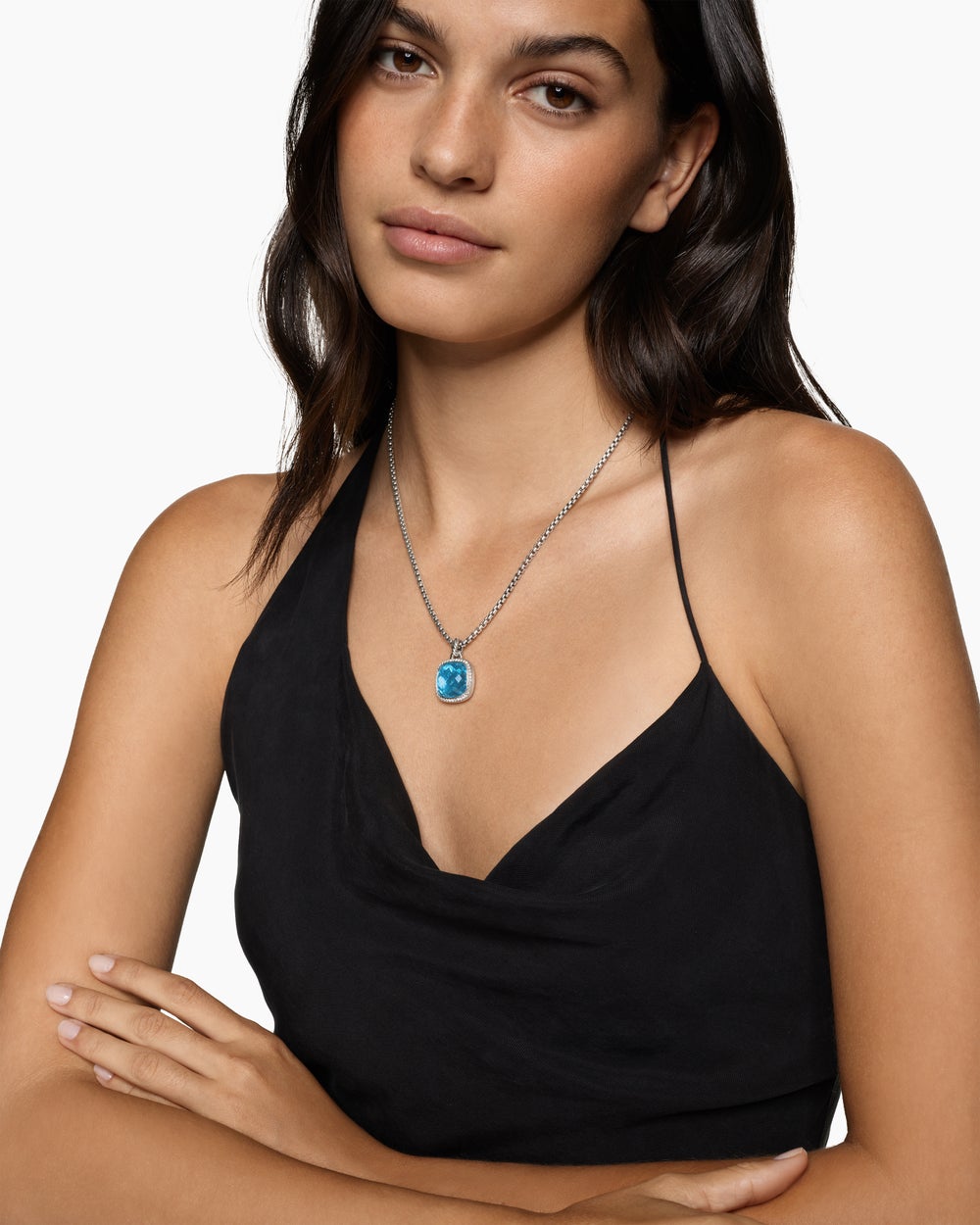 Womens Albion® Pendant in Sterling Silver with Blue Topaz and Diamonds, 15mm