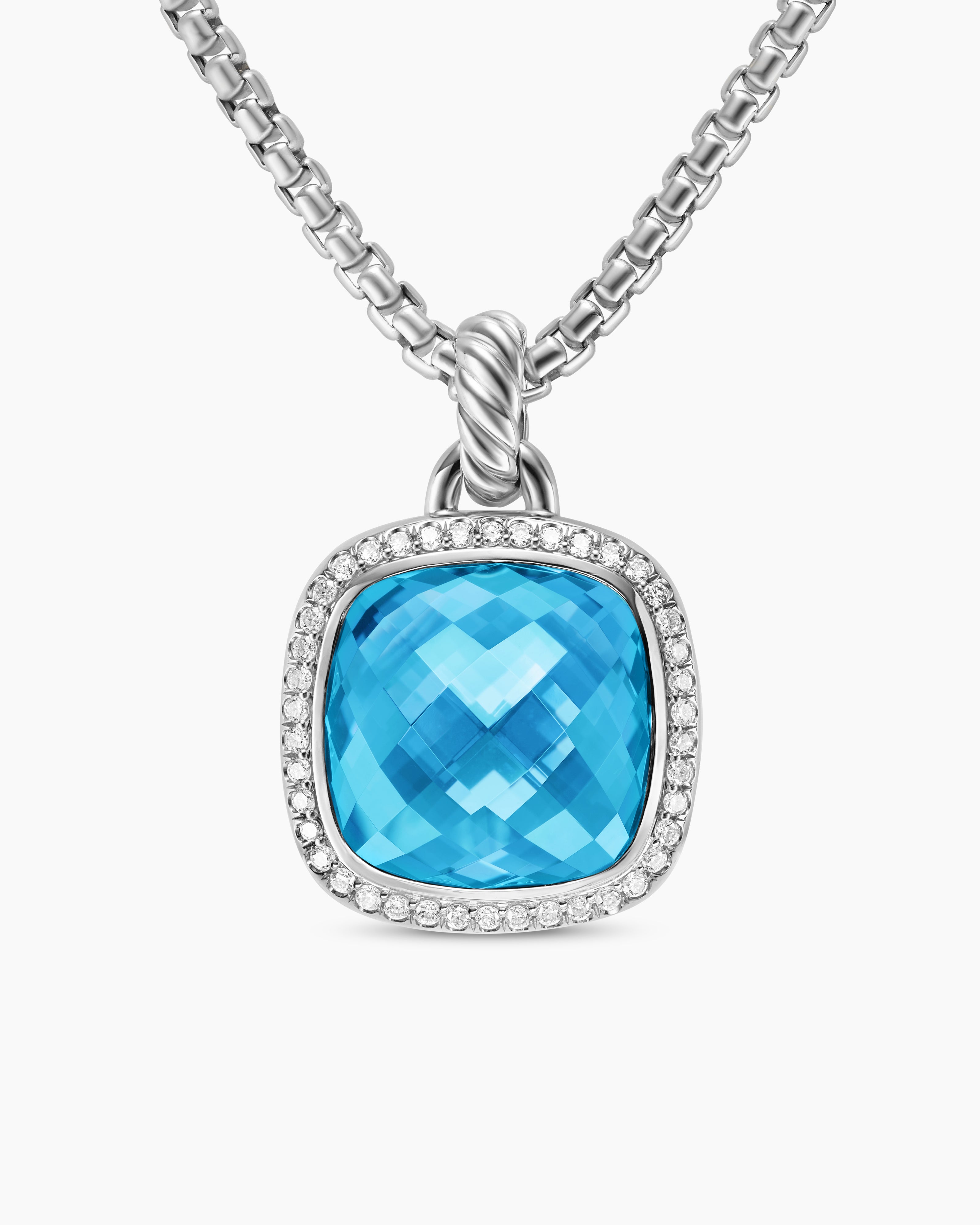 Womens Albion&reg; Pendant in Sterling Silver with Blue Topaz and Diamonds, 15mm