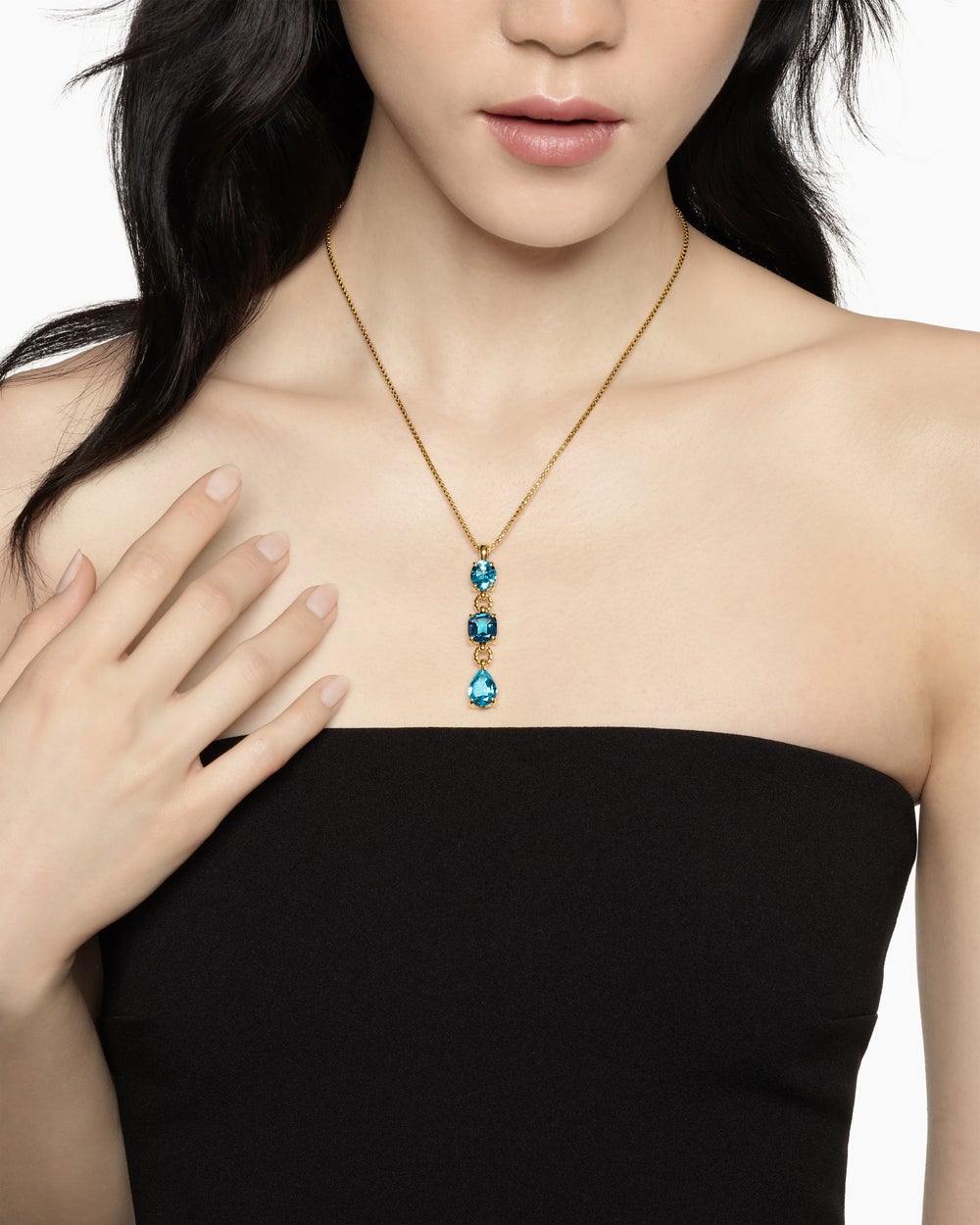 Womens Marbella Y Pendant in 18K Yellow Gold with Blue Topaz and Hampton Blue Topaz, 57.8mm