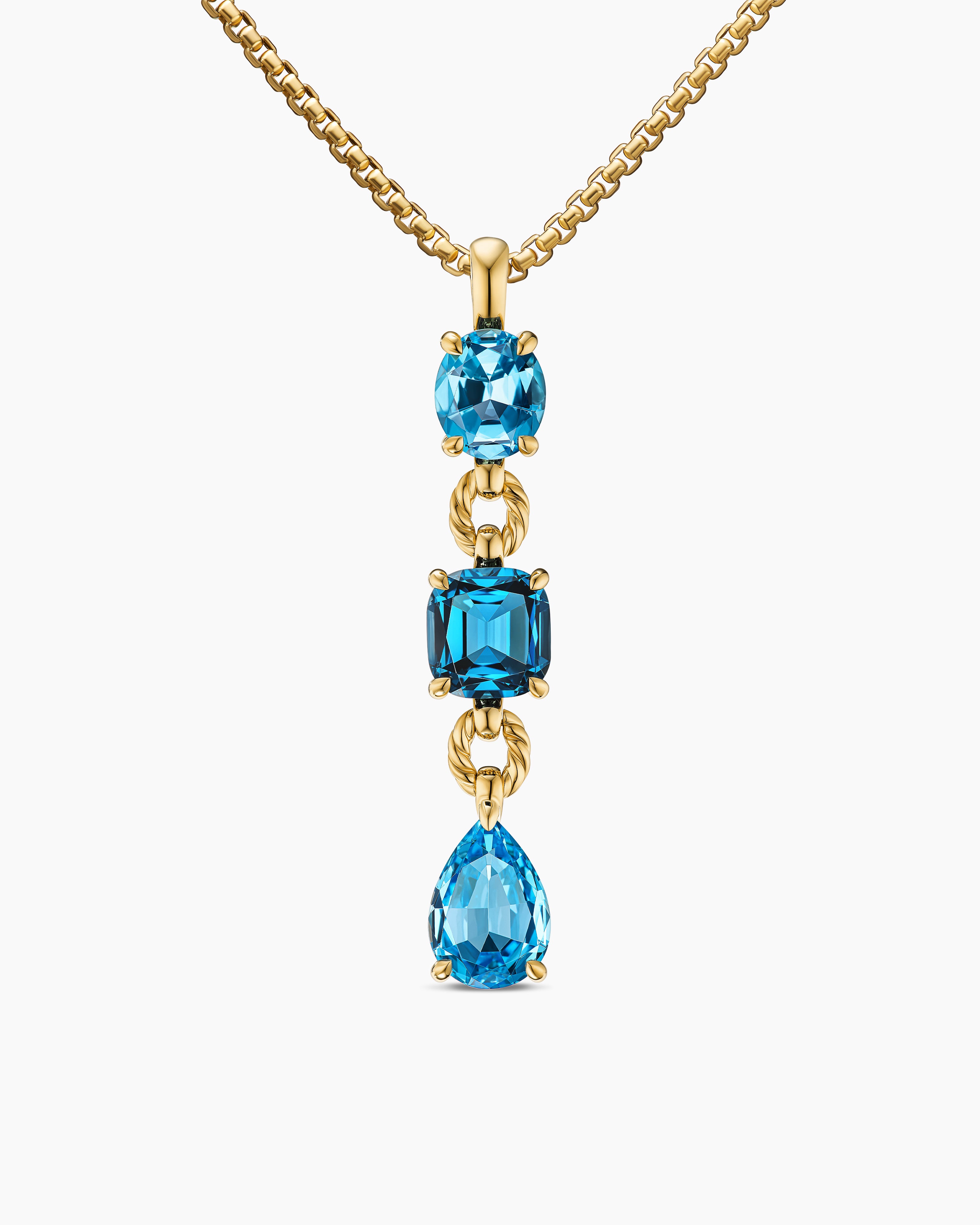 Womens Marbella Y Pendant in 18K Yellow Gold with Blue Topaz and Hampton Blue Topaz, 57.8mm