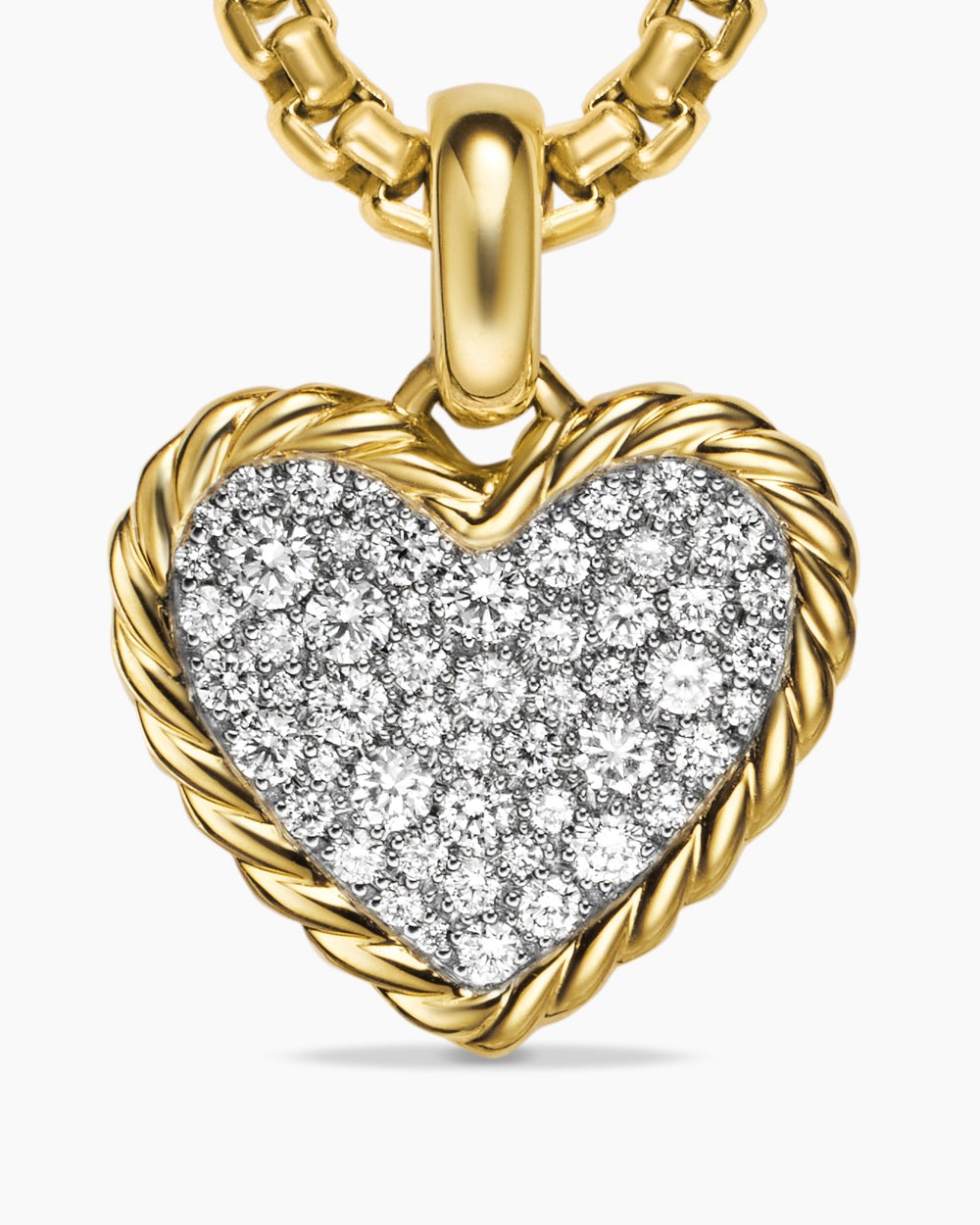 Womens Pavé Heart Amulet in 18K Yellow Gold with Diamonds, 15.6mm
