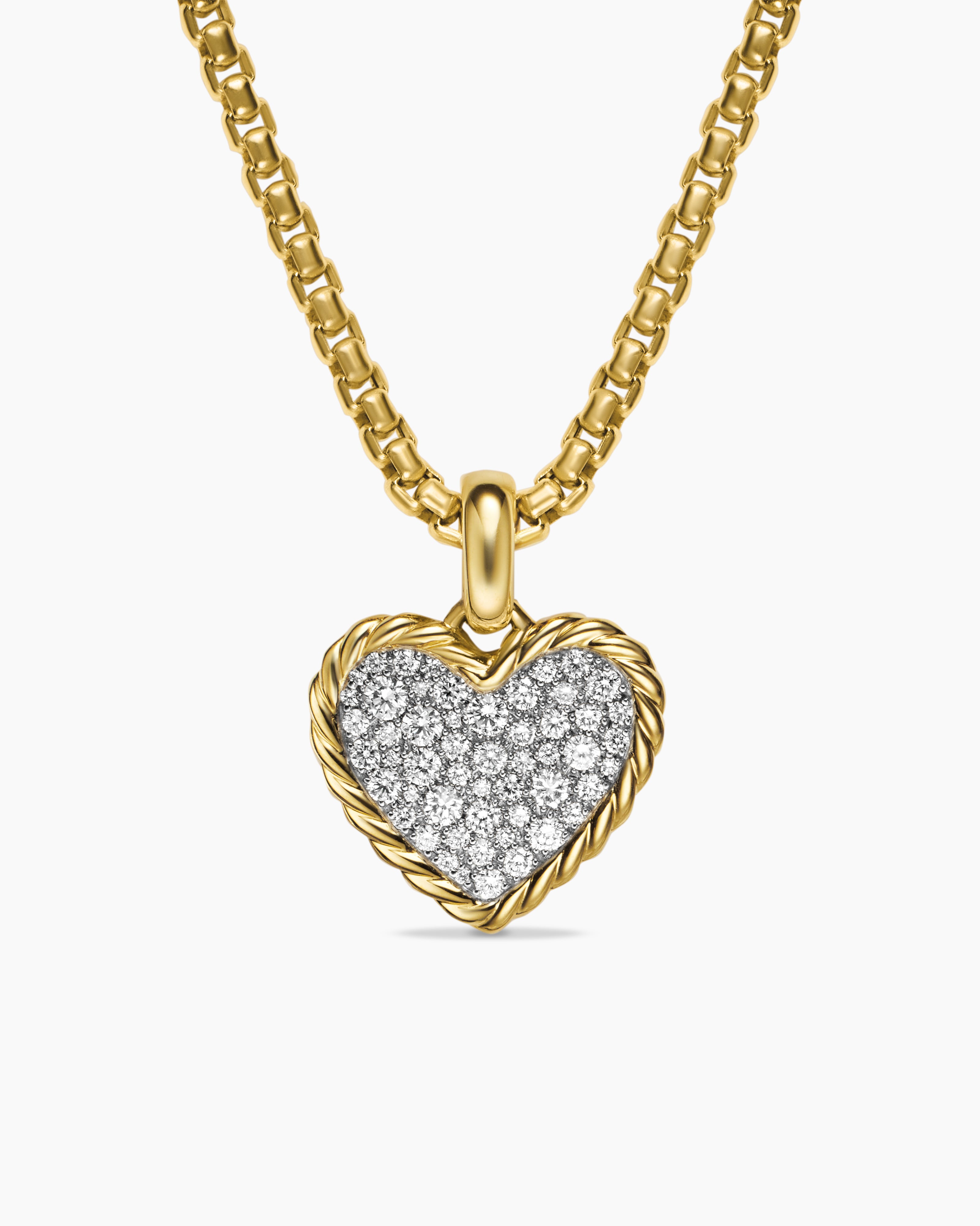 Womens Pav&eacute; Heart Amulet in 18K Yellow Gold with Diamonds, 15.6mm