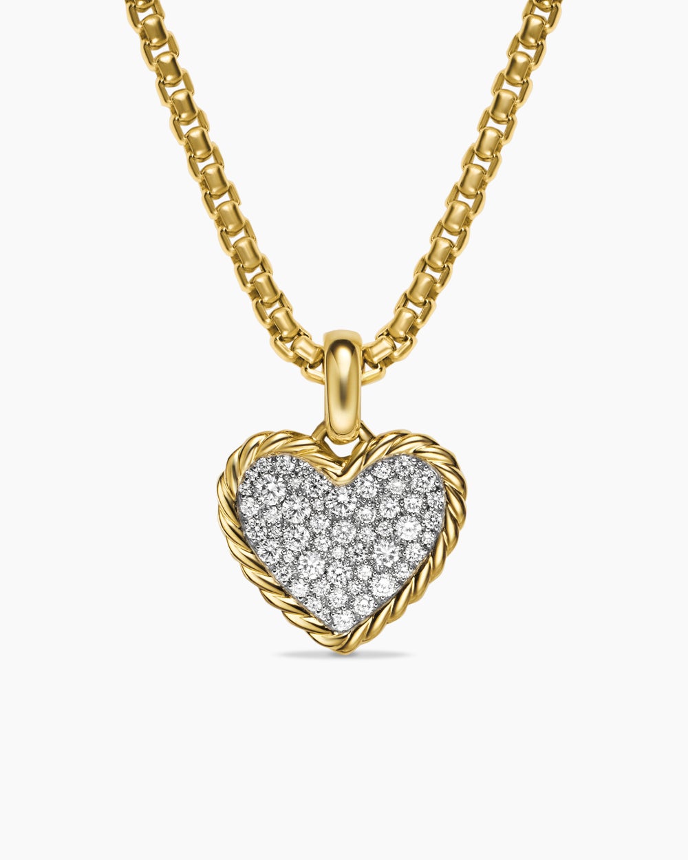 Womens Pavé Heart Amulet in 18K Yellow Gold with Diamonds, 15.6mm