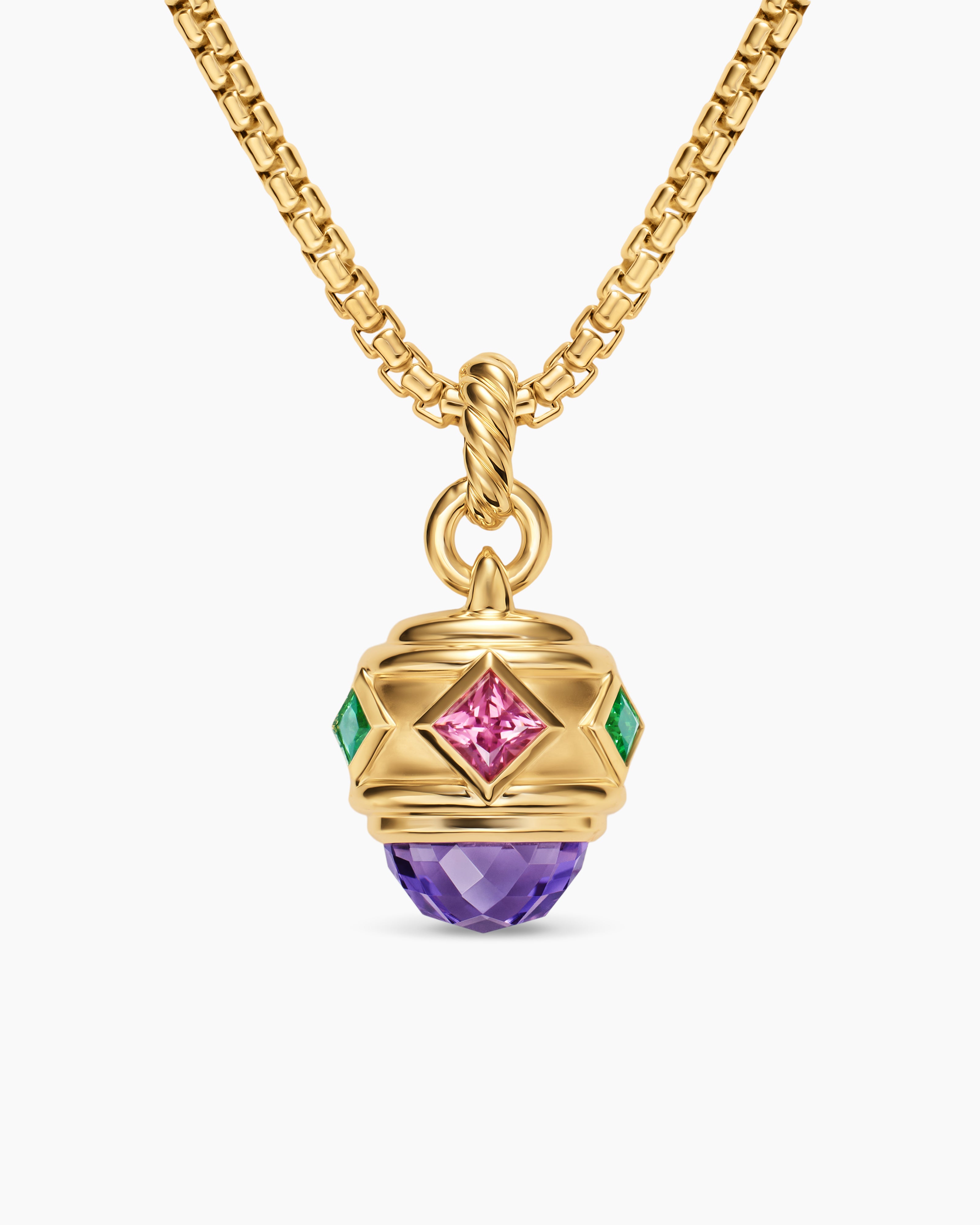 Amulette Renaissance&reg; en or jaune 18 carats avec am&eacute;thyste, tourmaline rose et tsavorites, 19,8 mm femmes 
