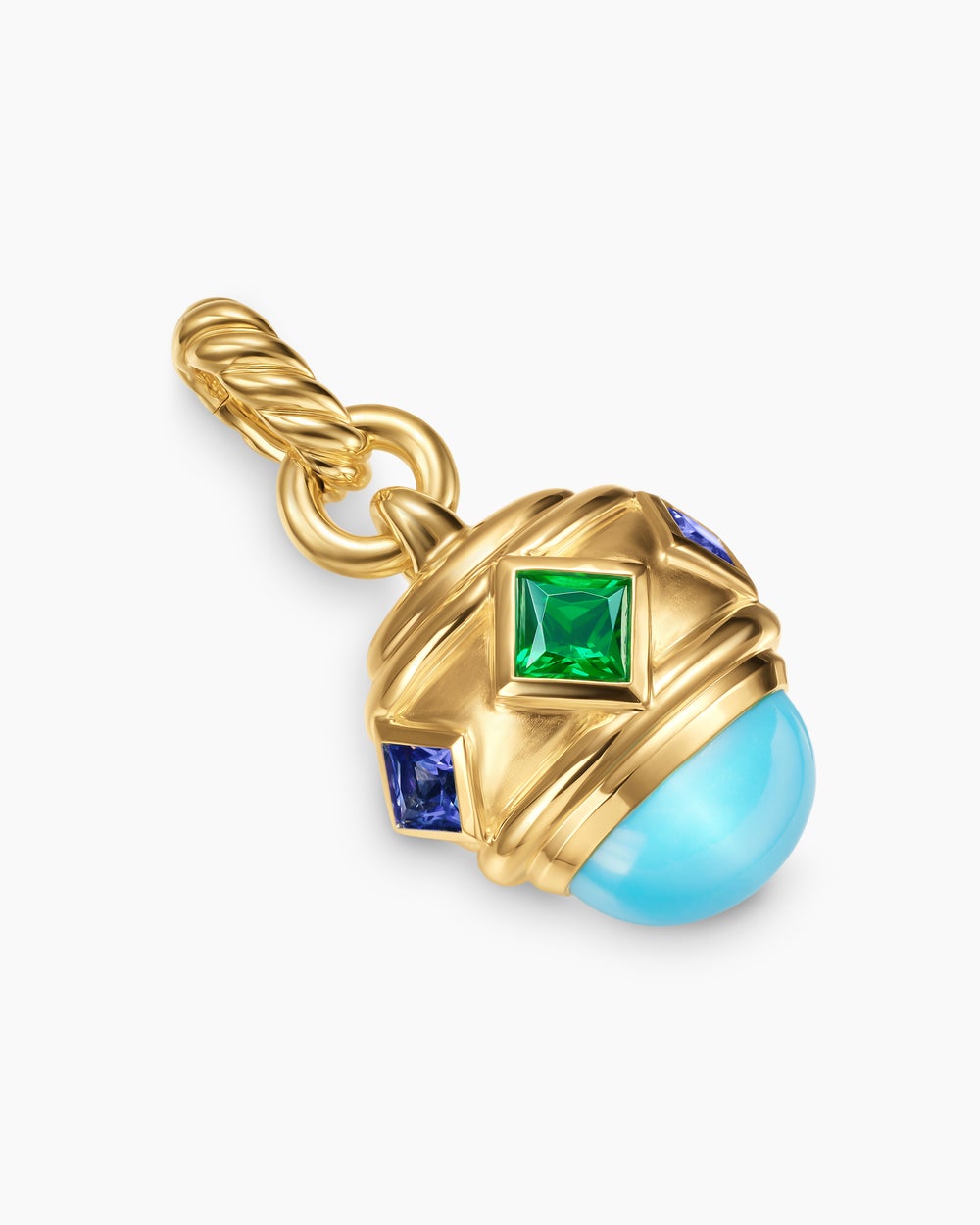 Womens Renaissance® Amulet in 18K Yellow Gold with Turquoise, Tsavorite and Tanzanites, 19.8mm