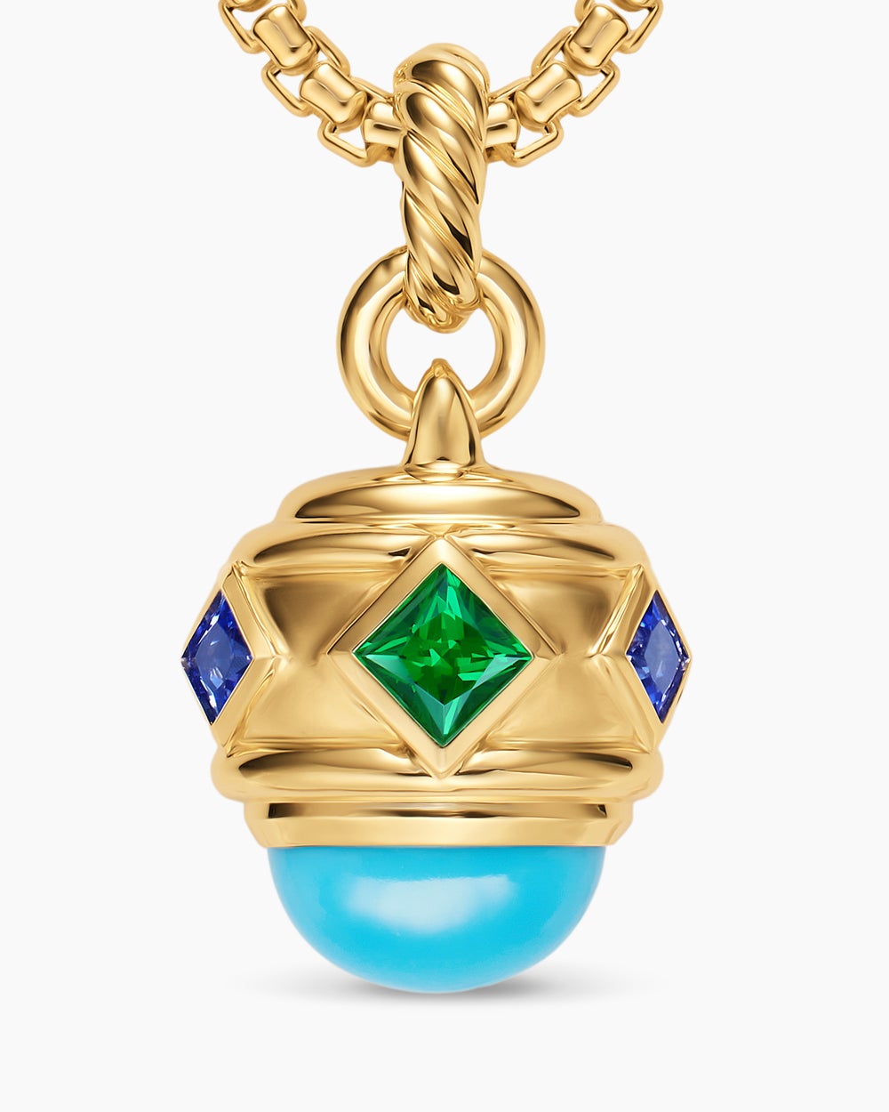 Womens Renaissance® Amulet in 18K Yellow Gold with Turquoise, Tsavorite and Tanzanites, 19.8mm