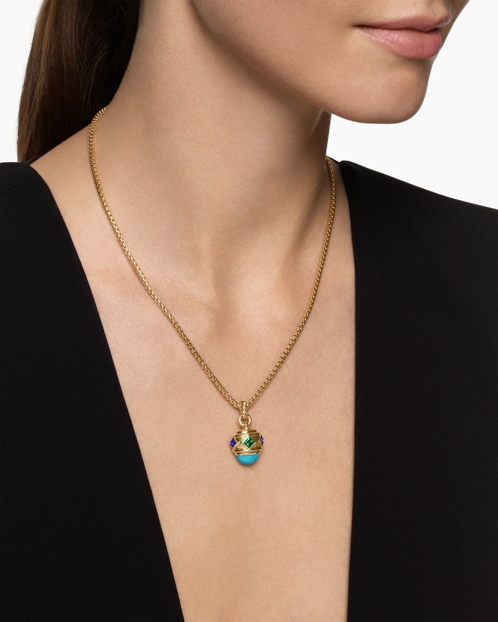Womens Renaissance® Amulet in 18K Yellow Gold with Turquoise, Tsavorite and Tanzanites, 19.8mm