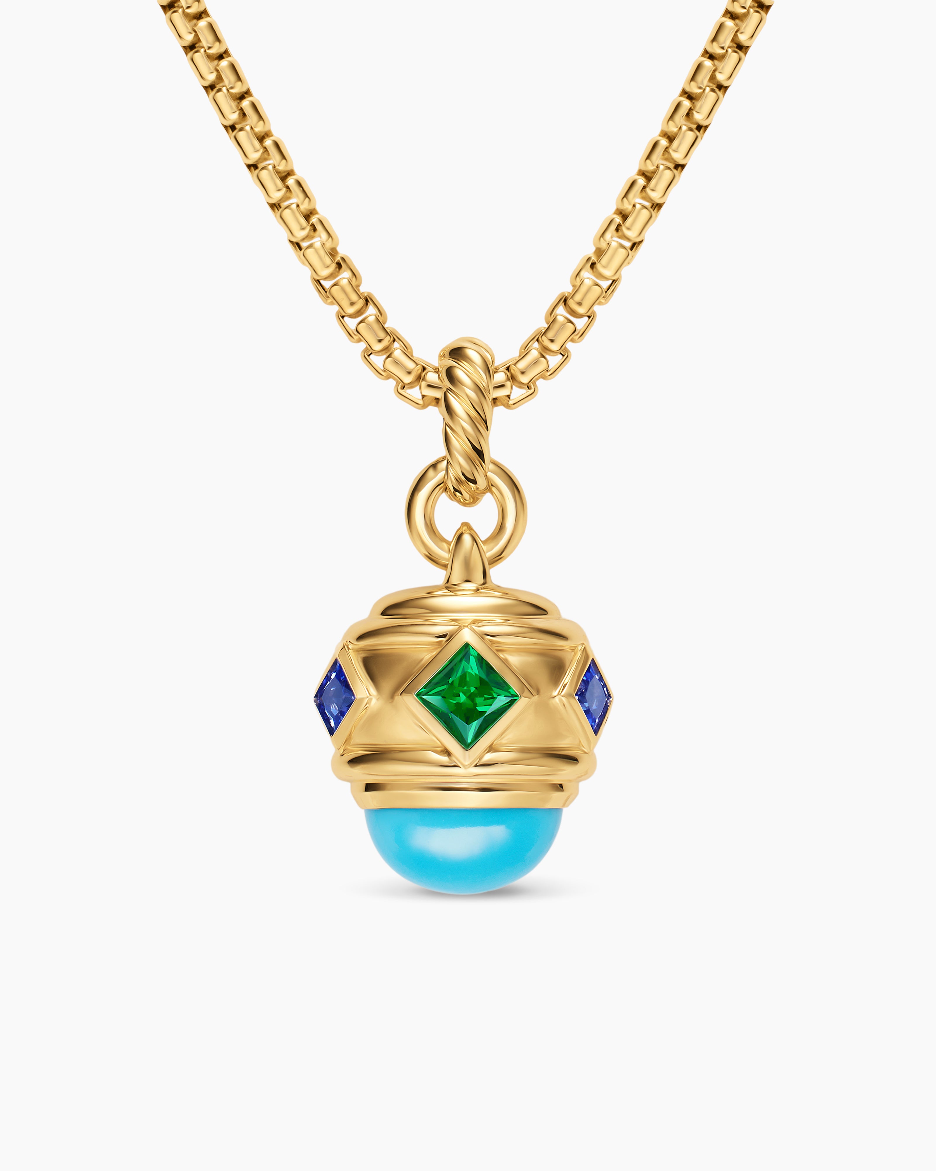 Womens Renaissance&reg; Amulet in 18K Yellow Gold with Turquoise, Tsavorite and Tanzanites, 19.8mm