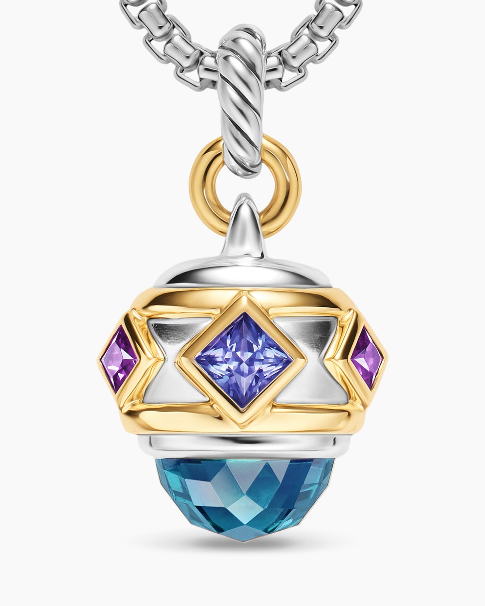 Womens Renaissance® Amulet in Sterling Silver with 14K Yellow Gold, Hampton Blue Topaz, Iolite and Amethyst, 19.8mm
