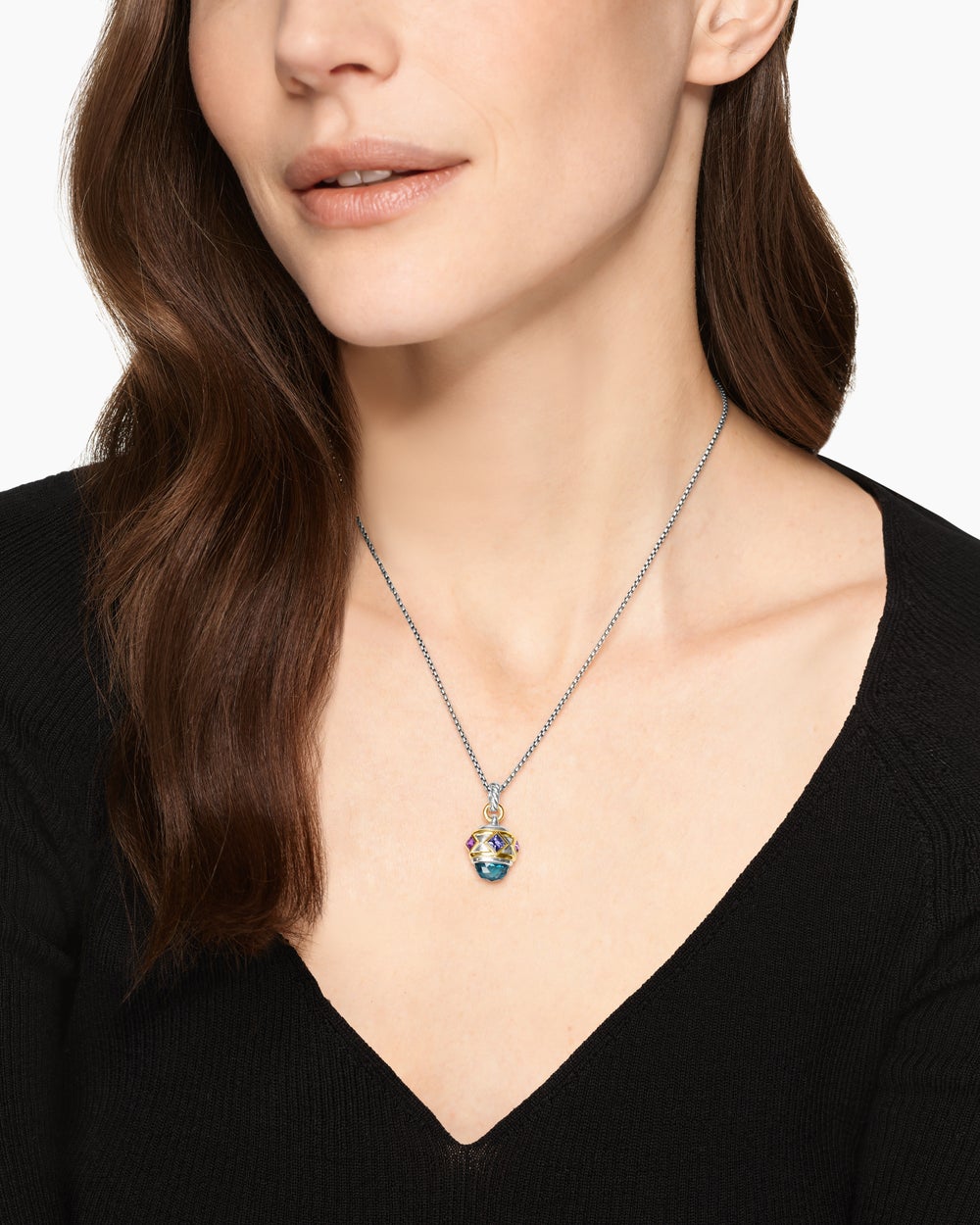 Womens Renaissance® Amulet in Sterling Silver with 14K Yellow Gold, Hampton Blue Topaz, Iolite and Amethyst, 19.8mm