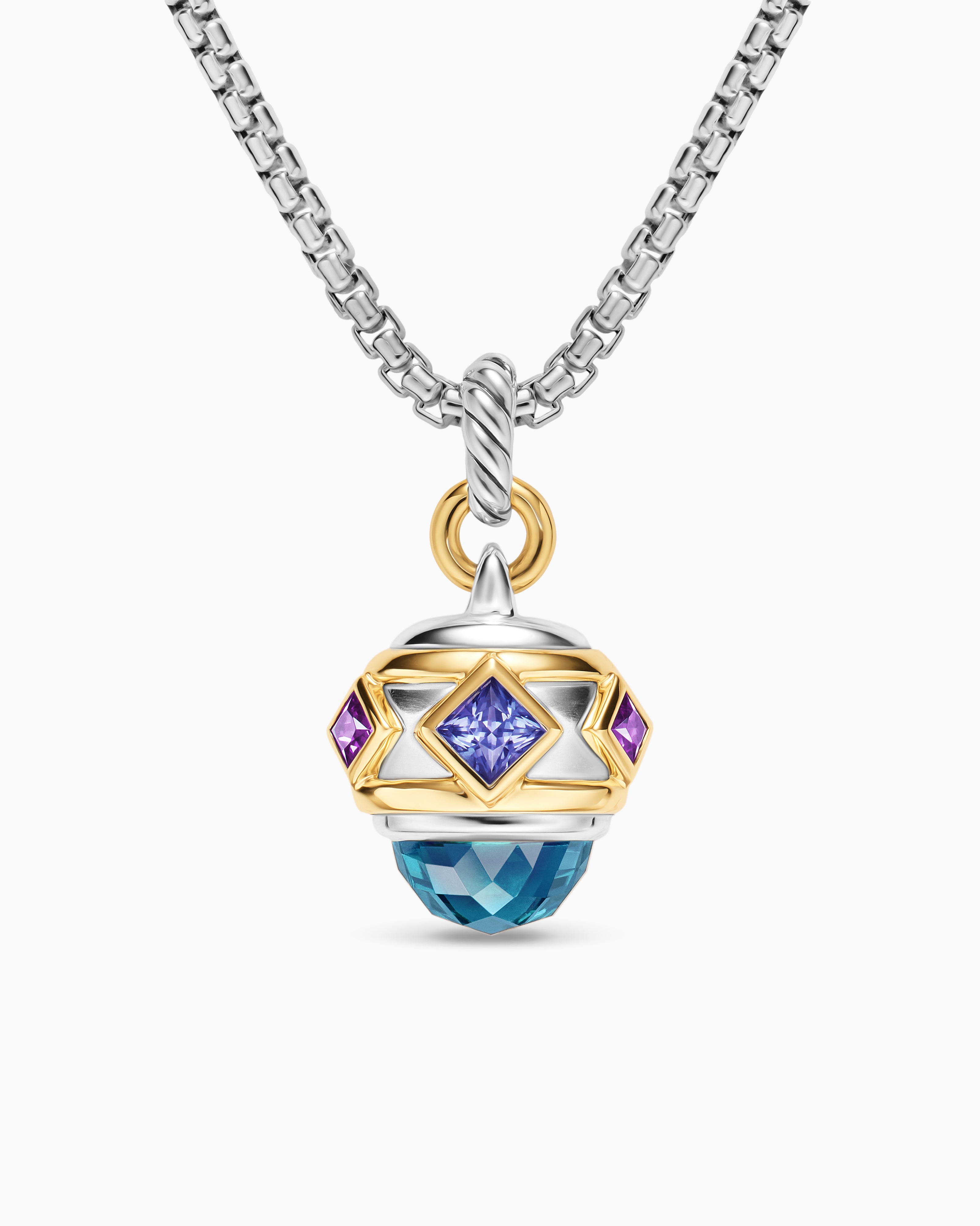 Womens Renaissance&reg; Amulet in Sterling Silver with 14K Yellow Gold, Hampton Blue Topaz, Iolite and Amethyst, 19.8mm