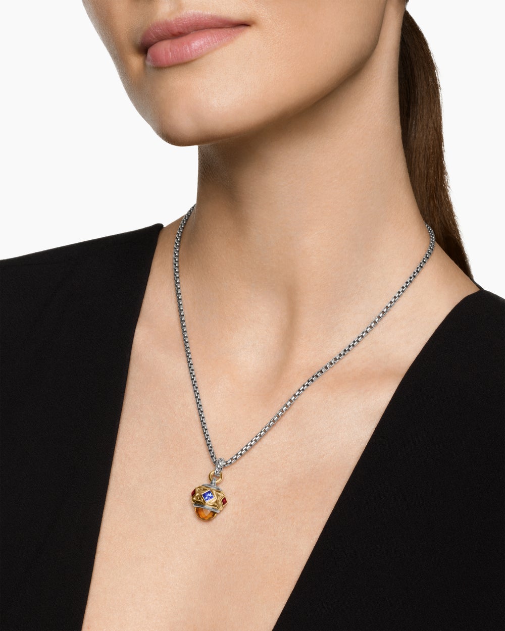 Womens Renaissance® Amulet in Sterling Silver with 14K Yellow Gold, Madeira Citrine, Tanzanite and Rhodolite Garnet, 19.8mm