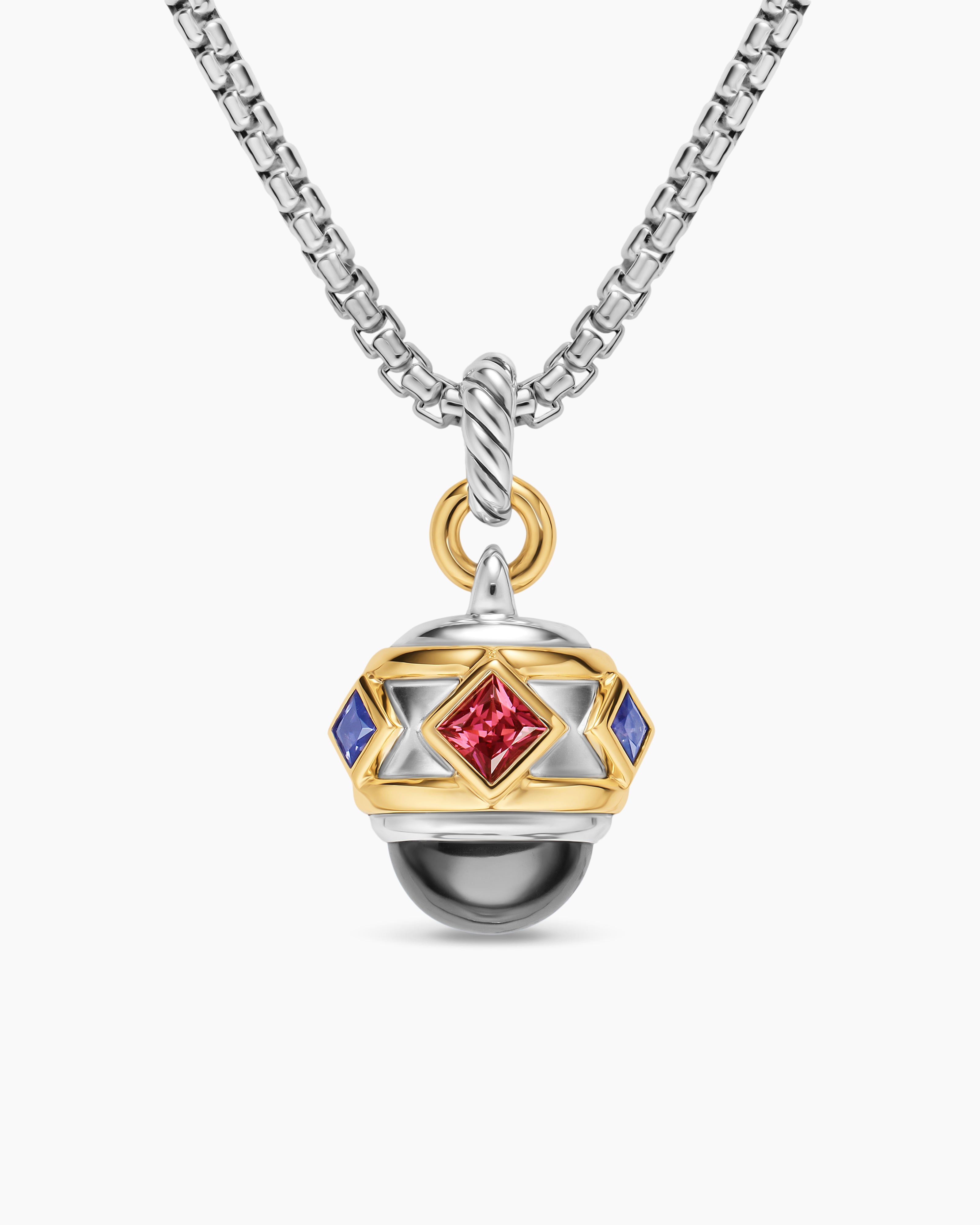 Womens Renaissance&reg; Amulet in Sterling Silver with 14K Yellow Gold, Hematine, Rhodolite Garnet and Iolite, 19.8mm