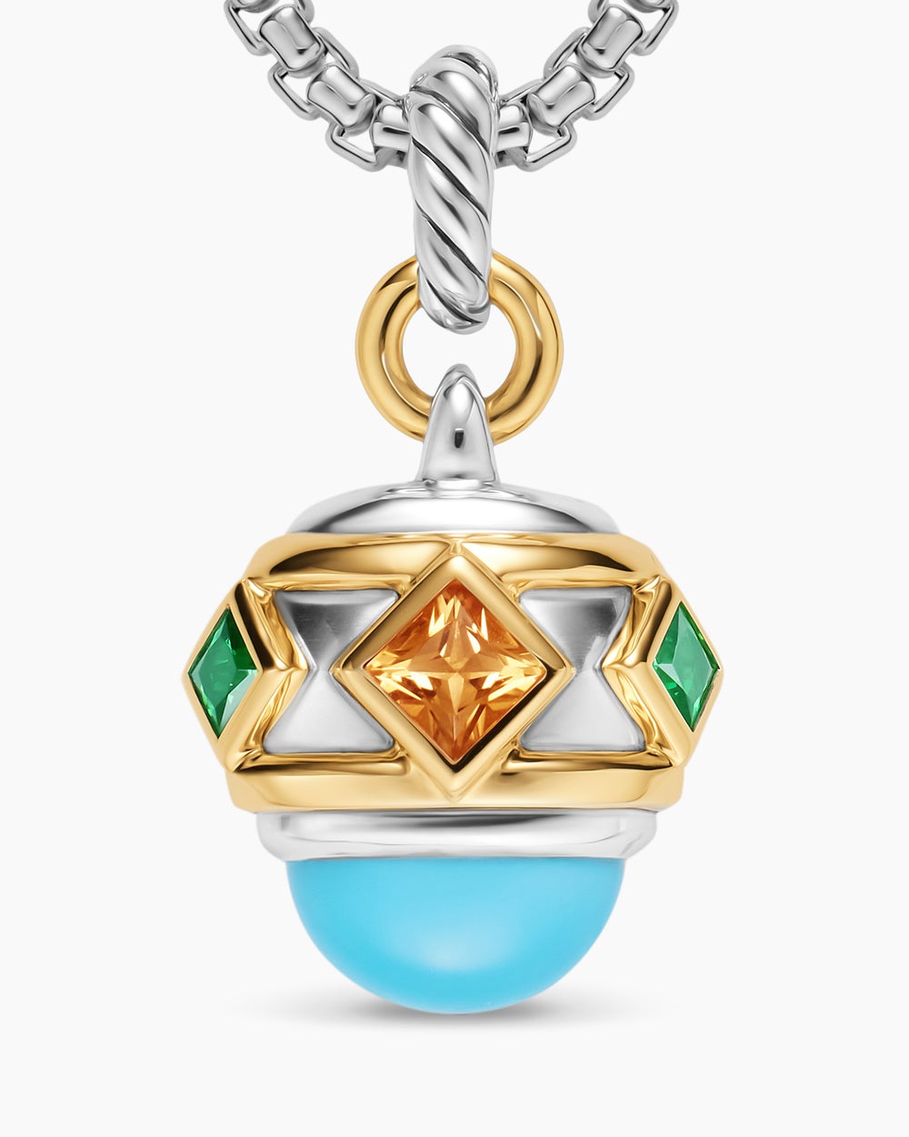Womens Renaissance® Amulet in Sterling Silver with 14K Yellow Gold, Turquoise, Madeira Citrine and Tsavorites, 19.8mm