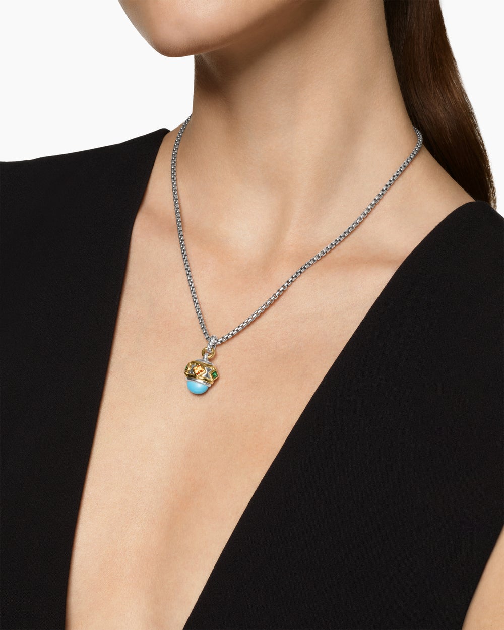 Womens Renaissance® Amulet in Sterling Silver with 14K Yellow Gold, Turquoise, Madeira Citrine and Tsavorites, 19.8mm