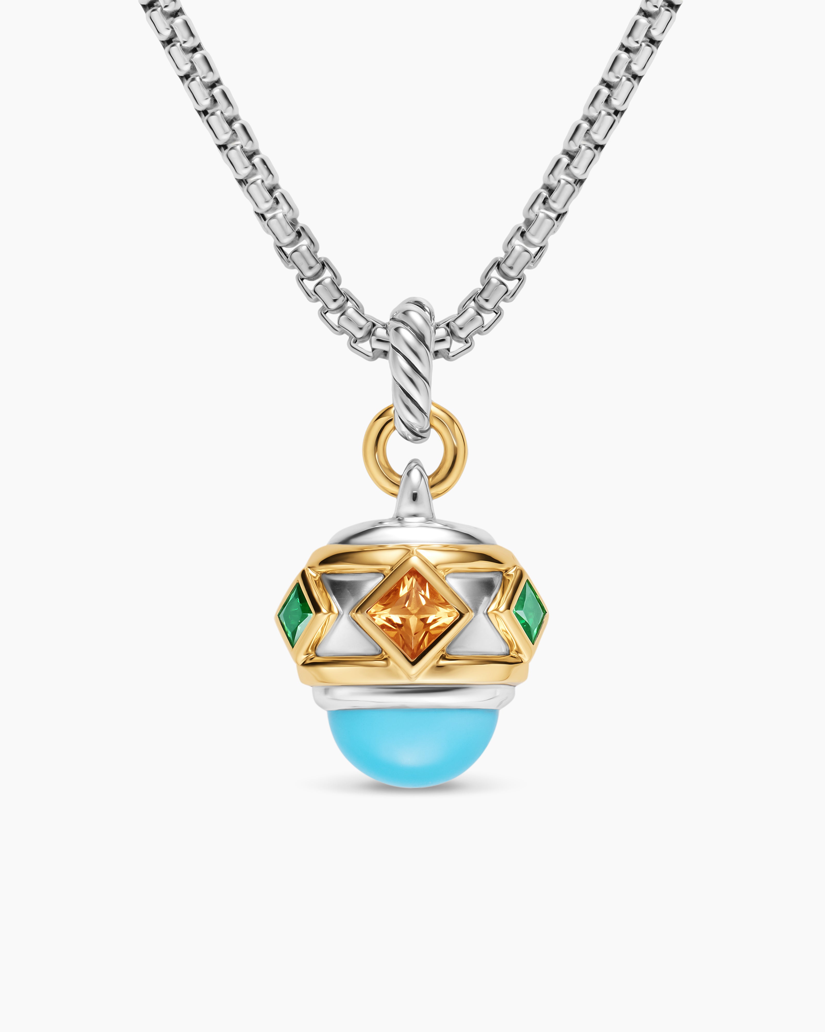 Womens Renaissance&reg; Amulet in Sterling Silver with 14ct Yellow Gold, Turquoise, Madeira Citrine and Tsavorite, 19.8mm