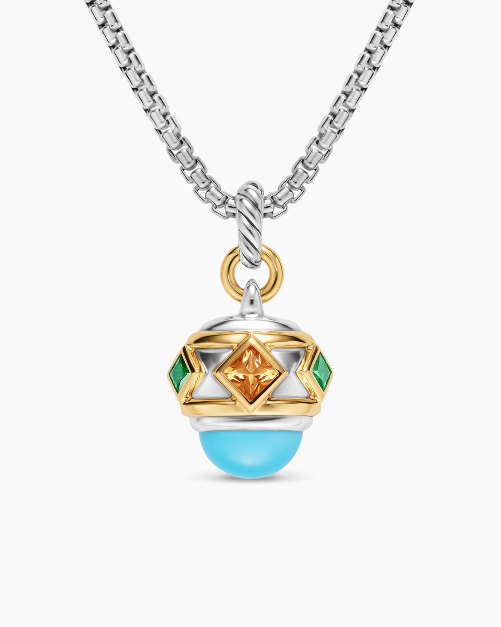 Womens Renaissance® Amulet in Sterling Silver with 14K Yellow Gold, Turquoise, Madeira Citrine and Tsavorites, 19.8mm