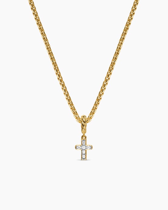 Micro Pavé Cross Amulet in 18ct Yellow Gold with Diamonds, 8mm