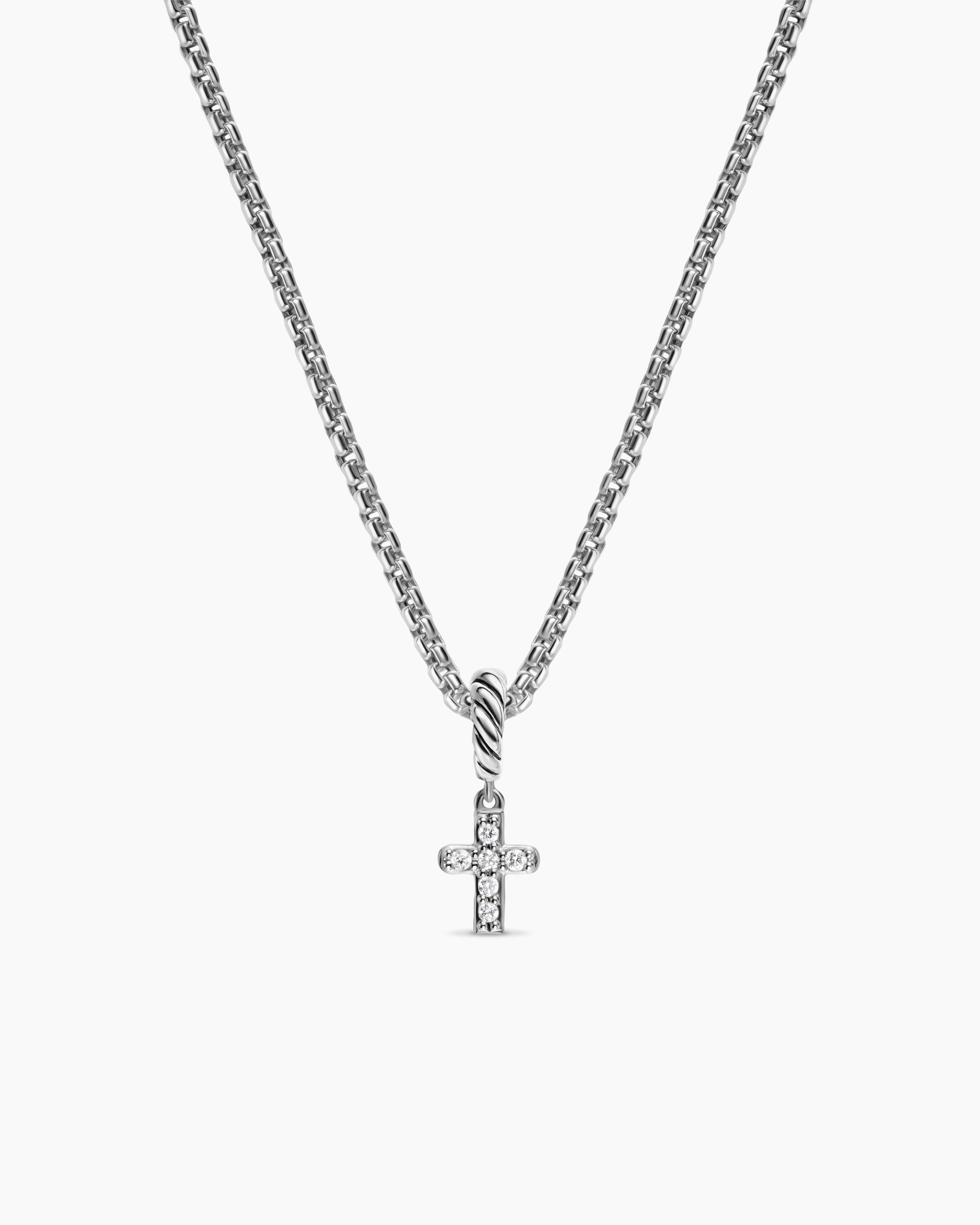 Womens Micro Pav&eacute; Cross Amulet in Sterling Silver with Diamonds, 8mm