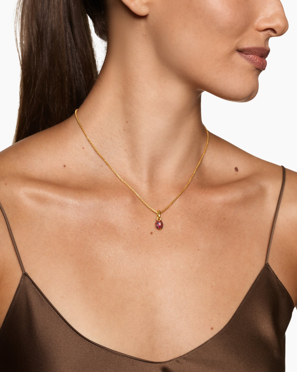Womens Ladybug Amulet in 18K Yellow Gold with Rubies and Black Diamonds, 12.7mm