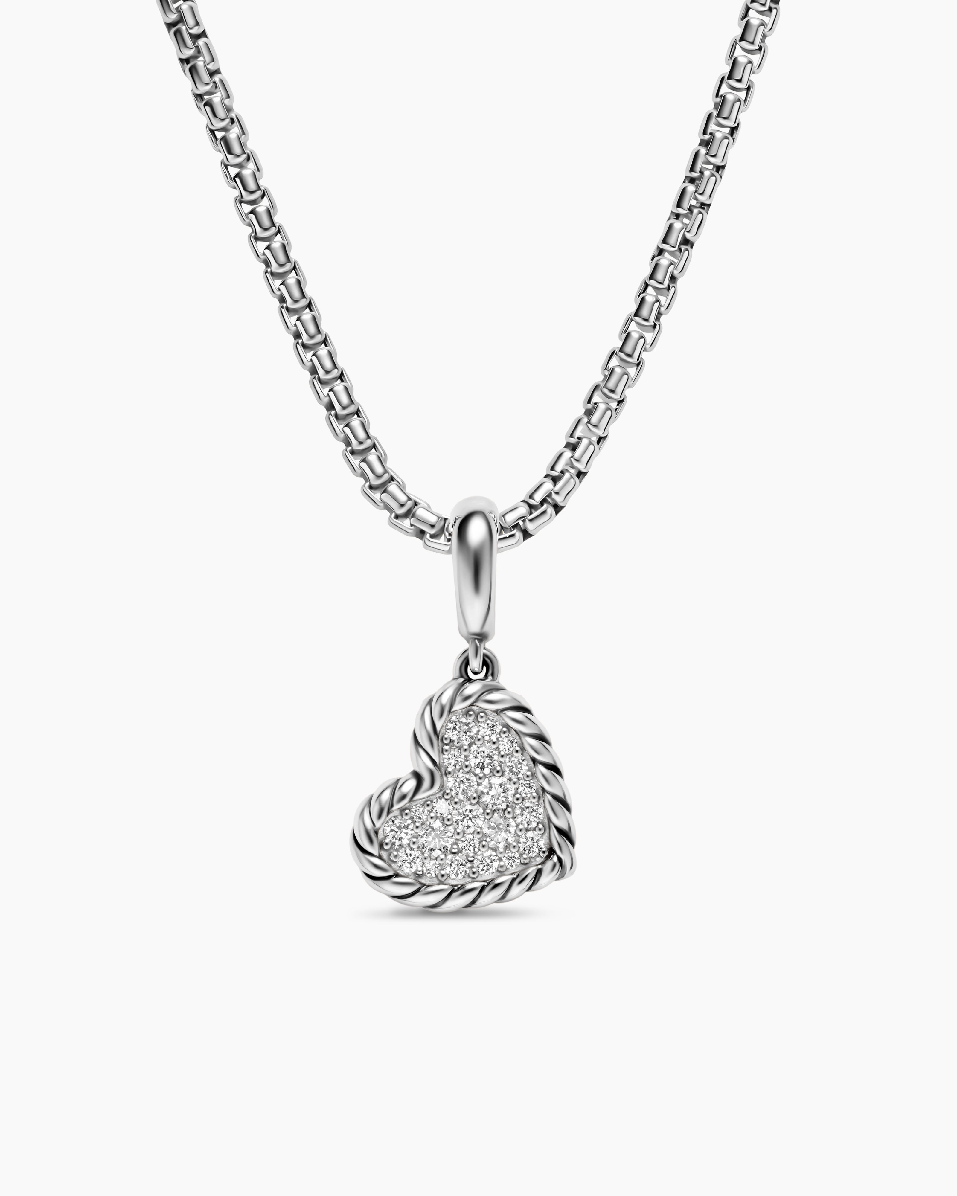 Womens DY Elements&reg; Heart Pendant in Sterling Silver with Diamonds, 12.7mm
