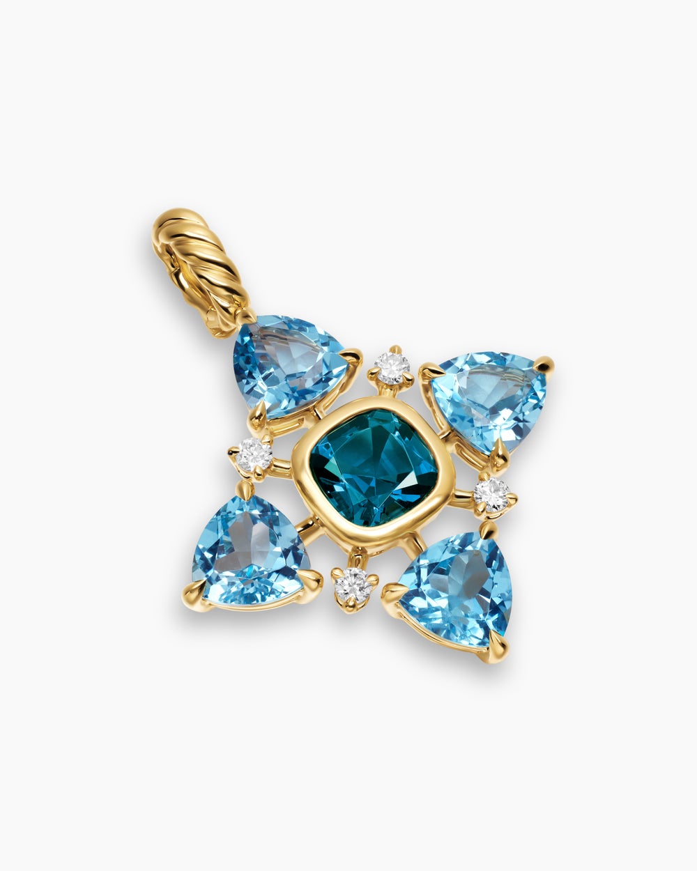 Womens Renaissance® Quad Pendant in 18K Yellow Gold with Blue Topaz, Hampton Blue Topaz and Diamonds, 36mm