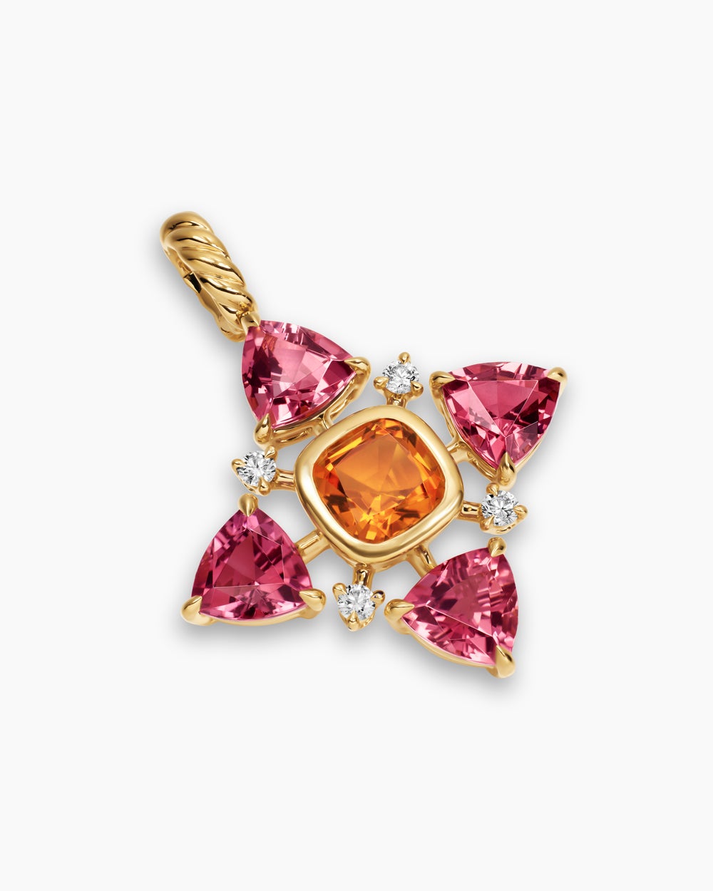 Womens Renaissance® Quad Pendant in 18K Yellow Gold with Madeira Citrine, Pink Tourmaline and Diamonds, 36mm