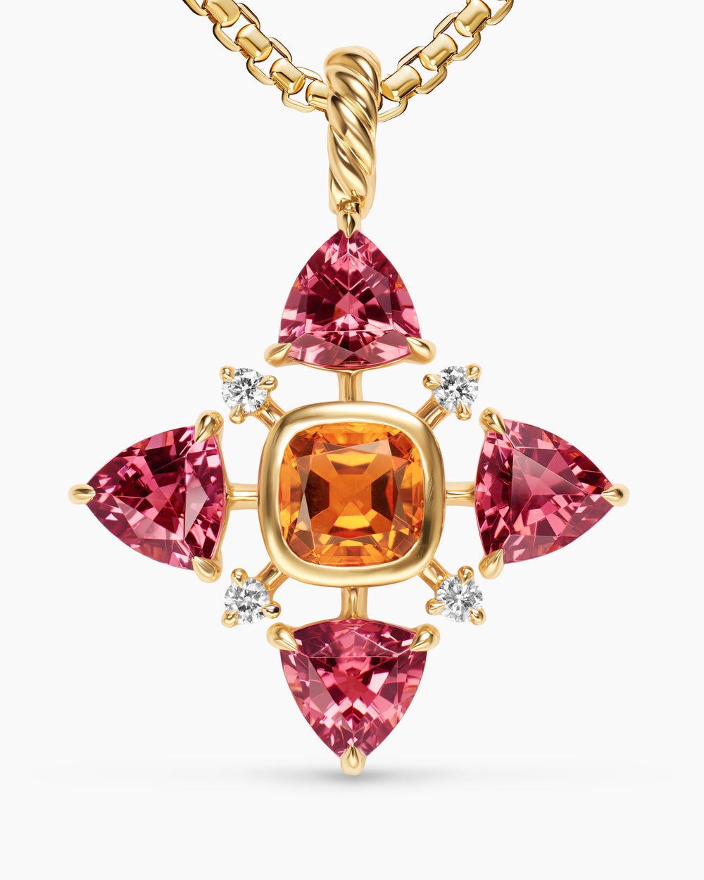 Womens Renaissance® Quad Pendant in 18K Yellow Gold with Madeira Citrine, Pink Tourmaline and Diamonds, 36mm