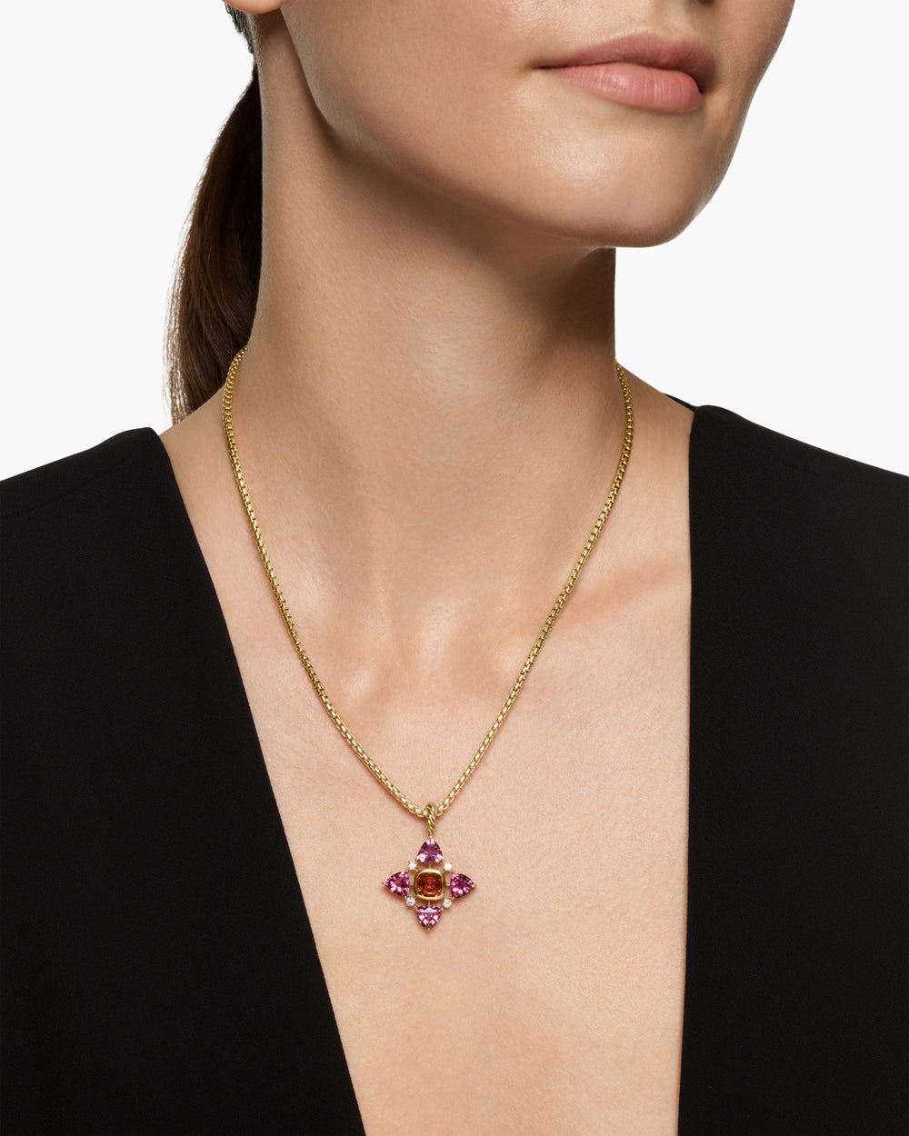 Womens Renaissance® Quad Pendant in 18K Yellow Gold with Madeira Citrine, Pink Tourmaline and Diamonds, 36mm