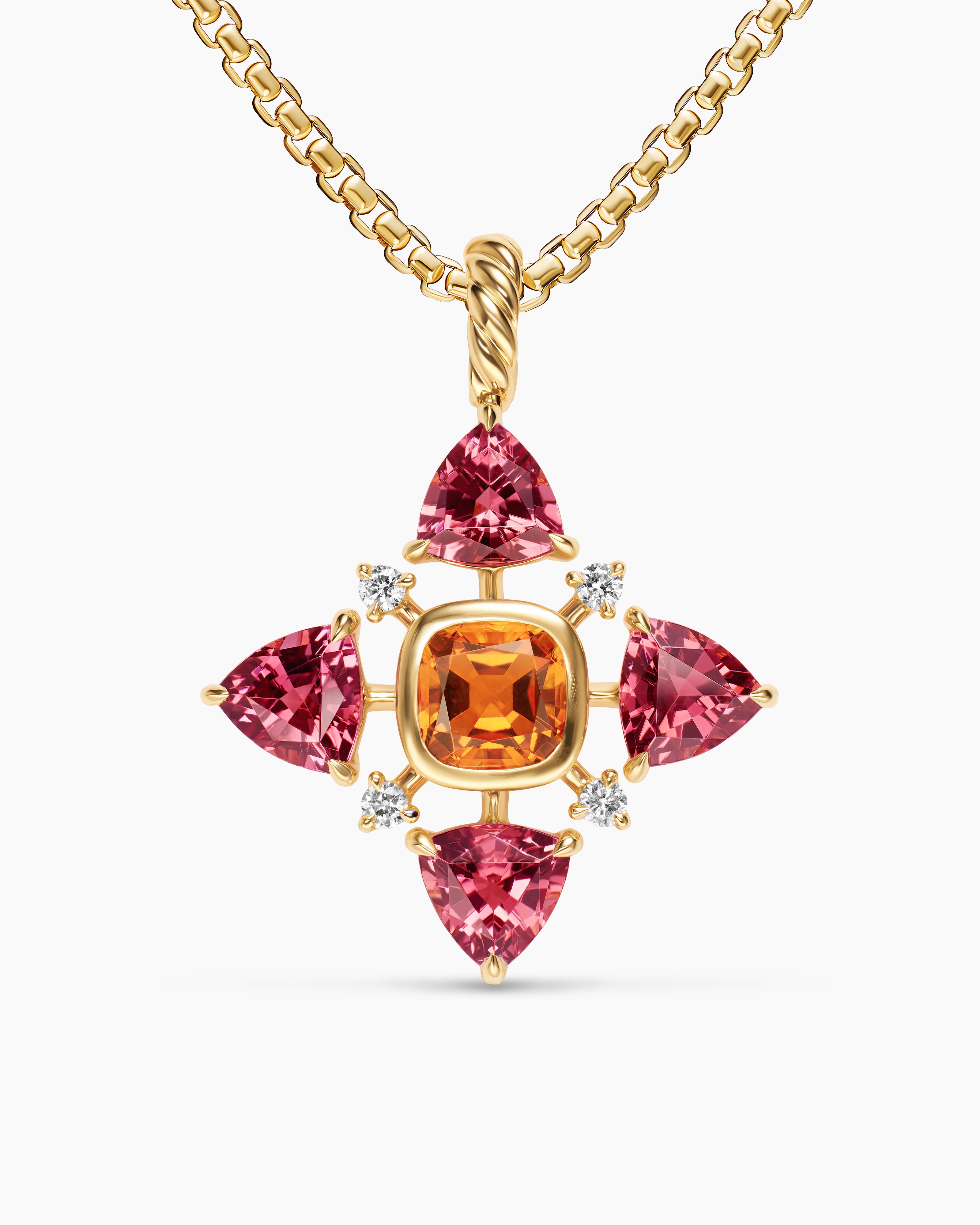 Womens Renaissance&reg; Quad Pendant in 18K Yellow Gold with Madeira Citrine, Pink Tourmaline and Diamonds, 36mm