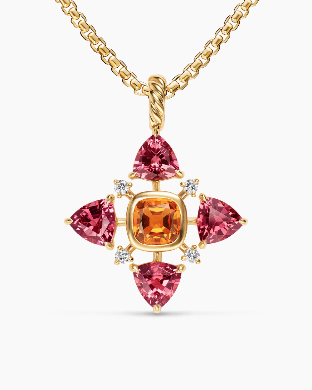 Womens Renaissance® Quad Pendant in 18K Yellow Gold with Madeira Citrine, Pink Tourmaline and Diamonds, 36mm