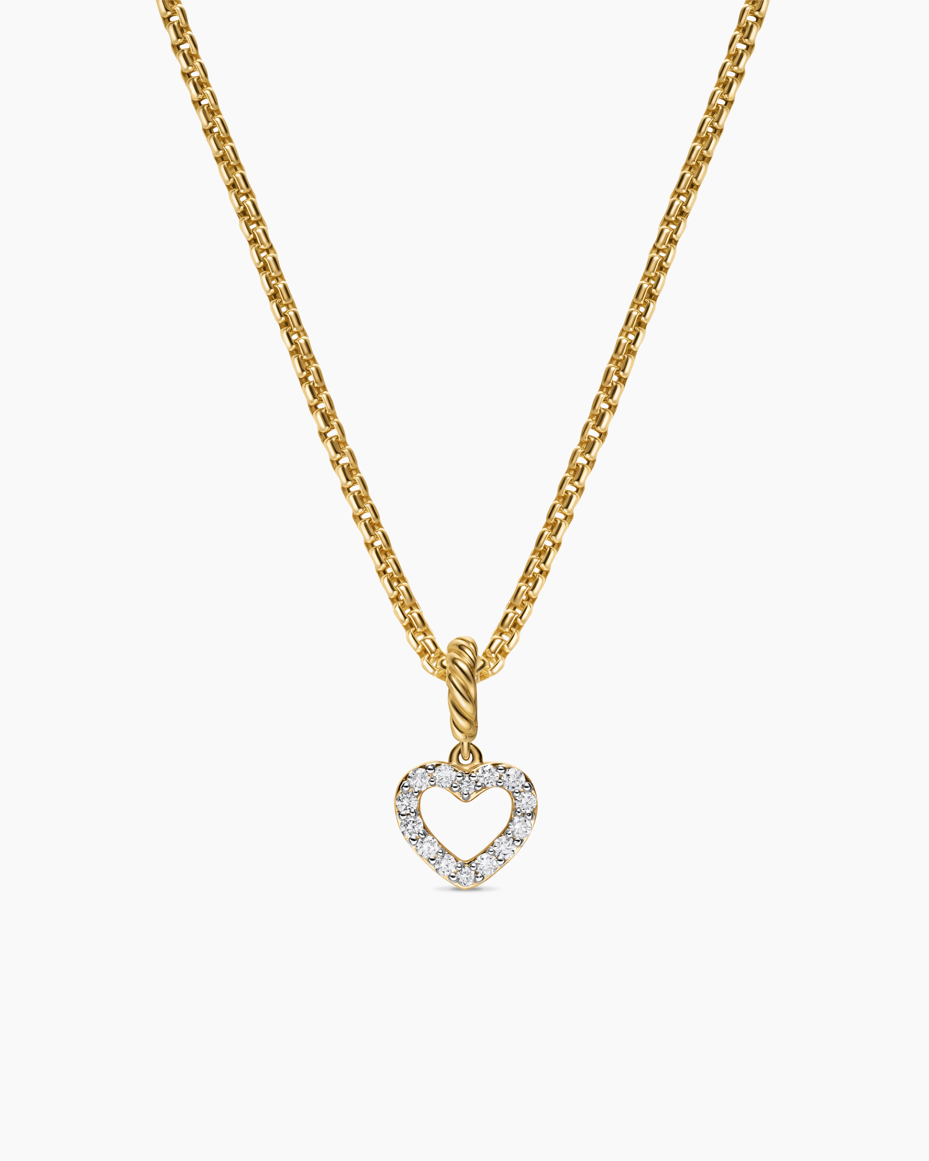 Womens Micro Pav&eacute; Open Heart Amulet in 18K Yellow Gold with Diamonds, 6.8mm