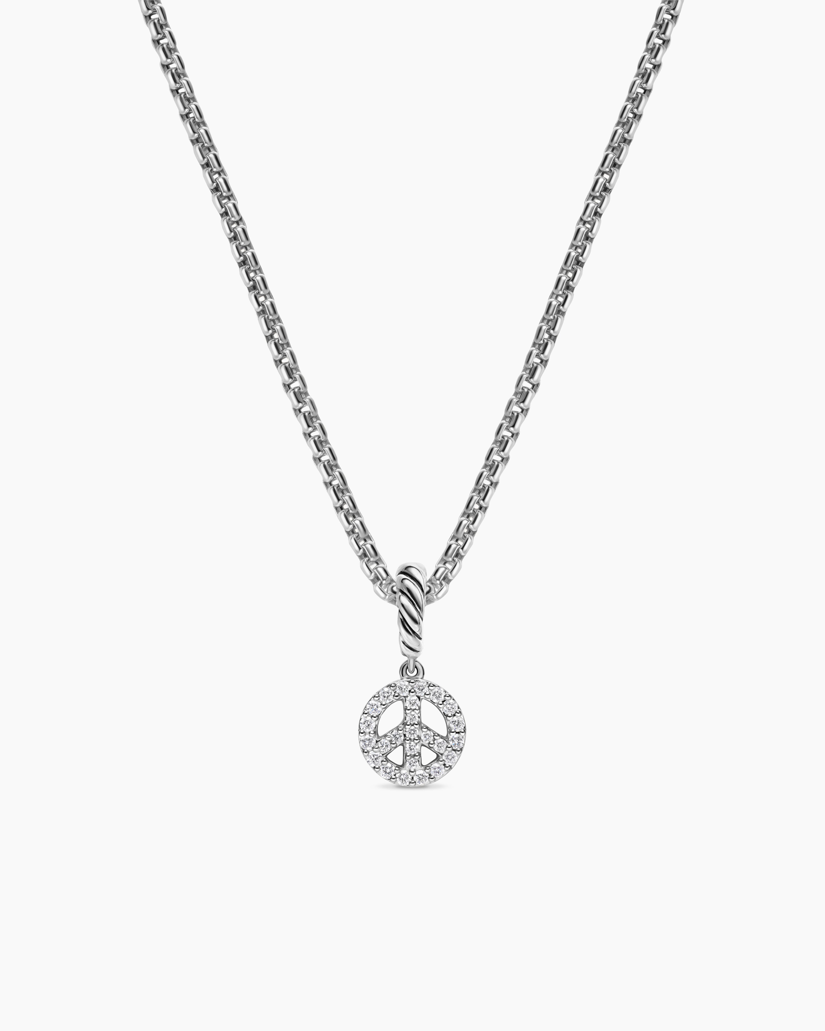 Amulette Signe de paix micro pav&eacute; en argent massif et diamants, 7,6 mm femme 