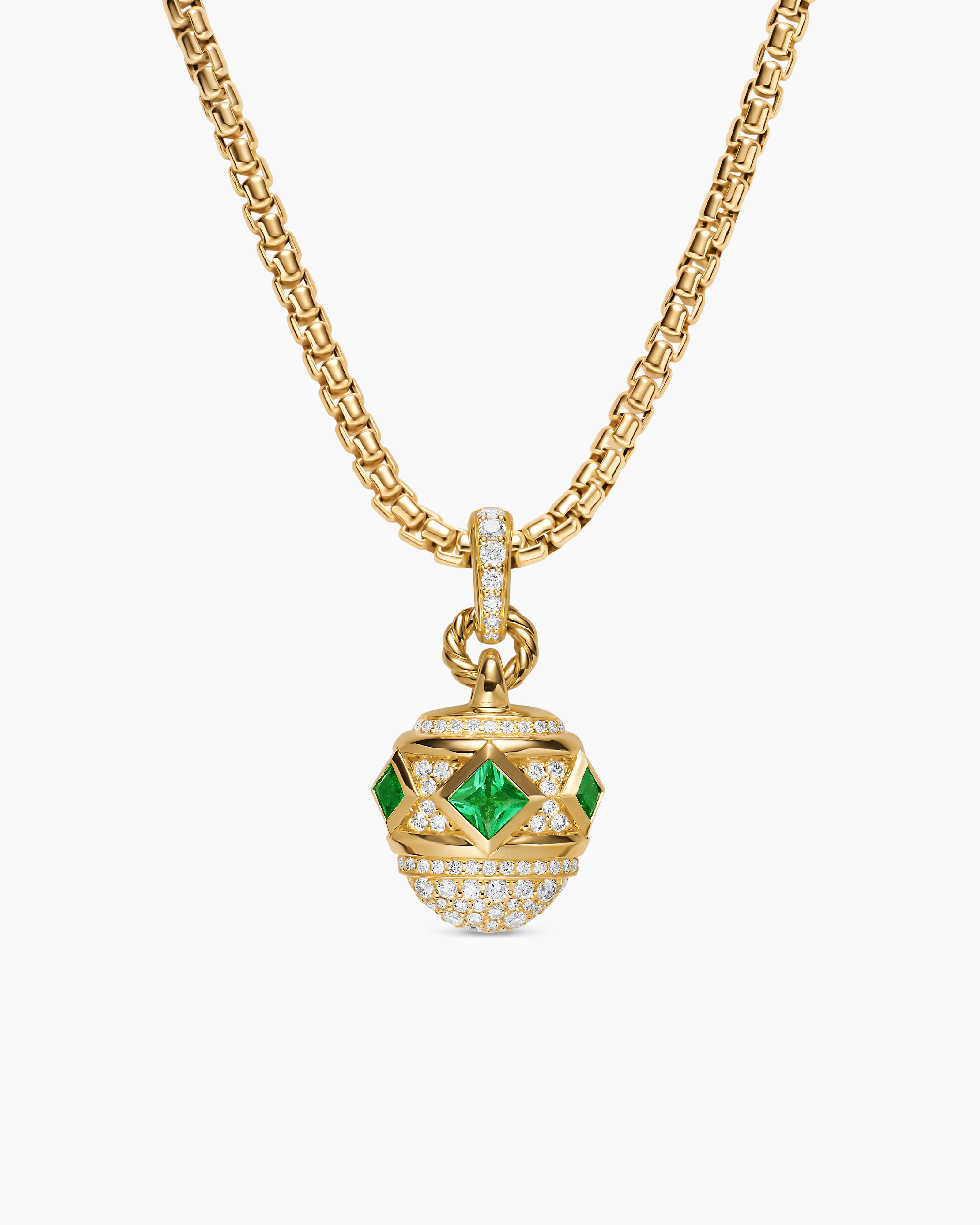 Womens Renaissance&reg; Pav&eacute; Amulet in 18K Yellow Gold with Emeralds and Diamonds, 17mm